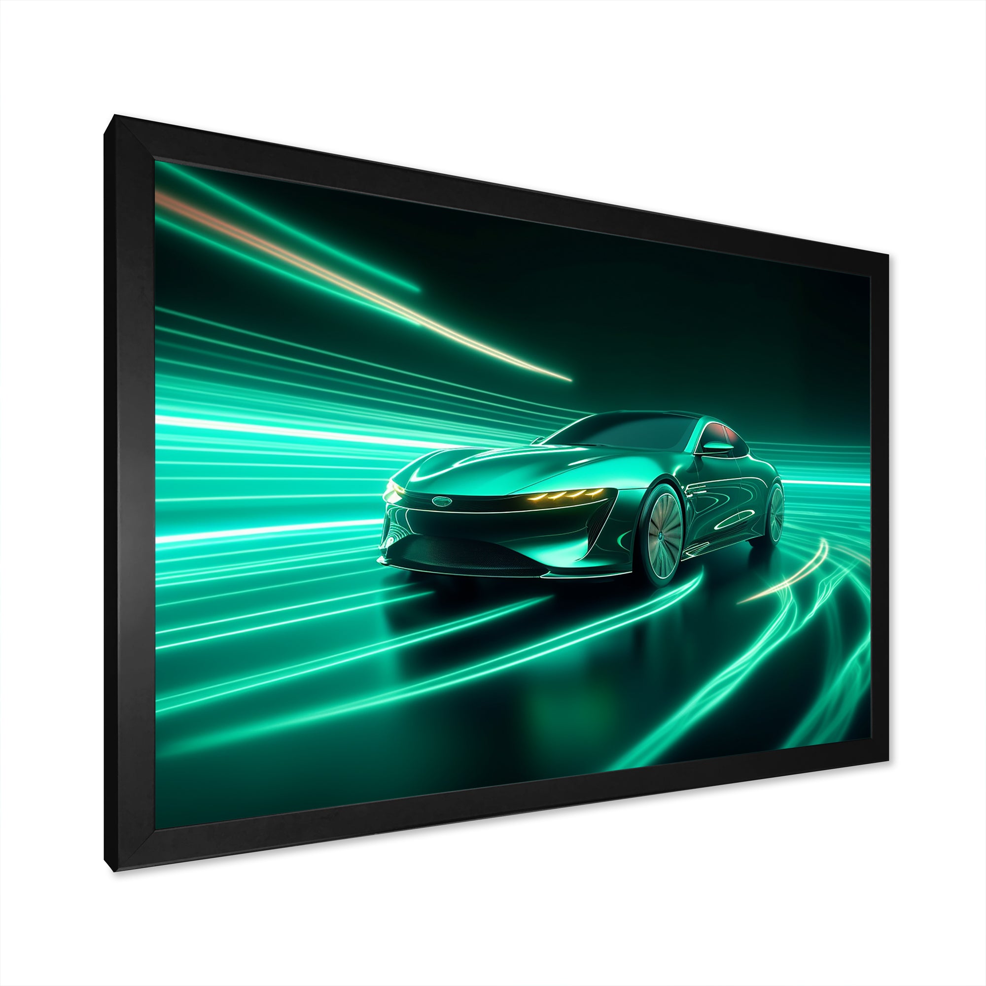 Neon Light Strips Teal Hybrid Car - Car Exotic Canvas Wall Art