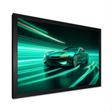 Neon Light Strips Teal Hybrid Car - Car Exotic Canvas Wall Art