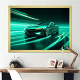 Neon Light Strips Teal Hybrid Car - Car Exotic Canvas Wall Art