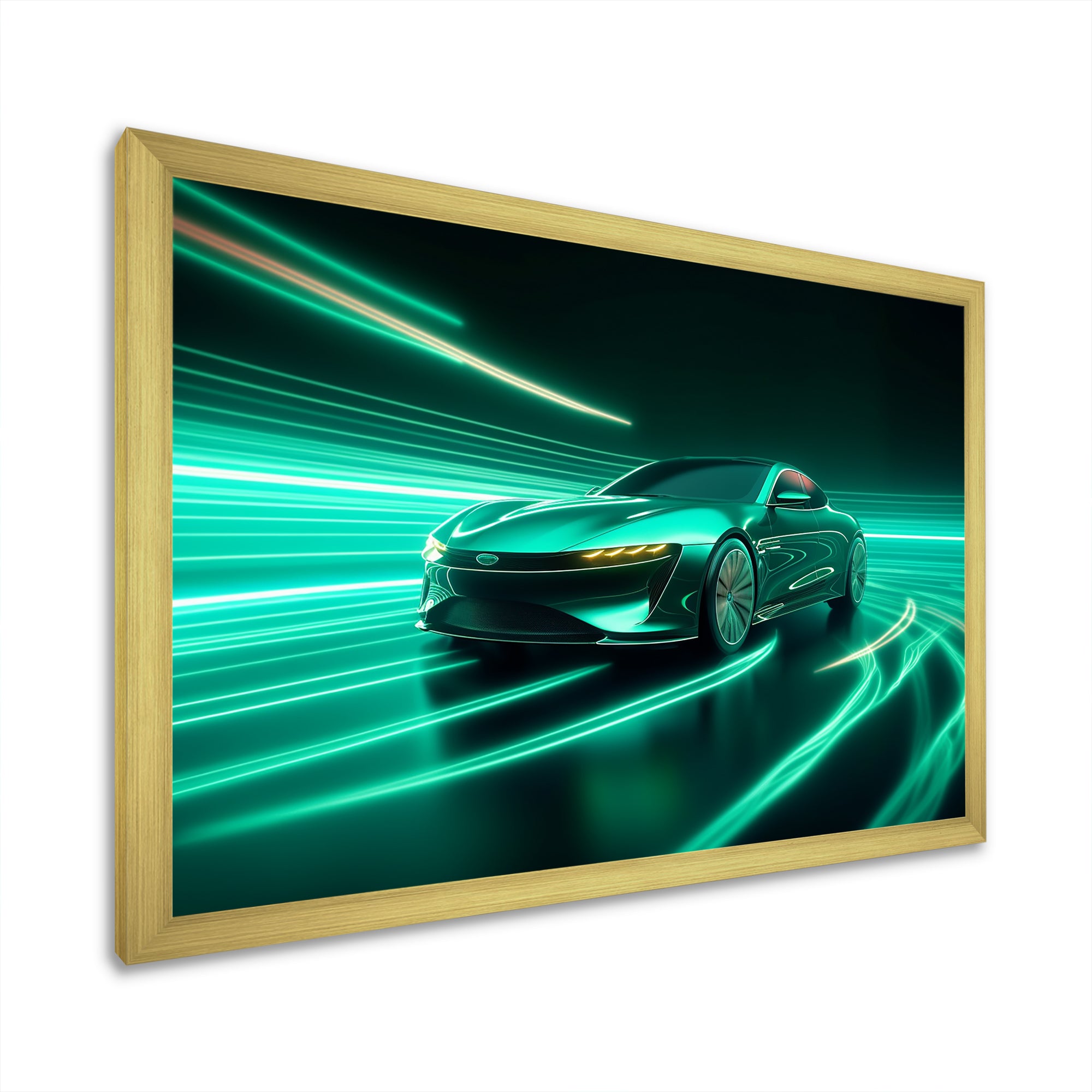 Neon Light Strips Teal Hybrid Car - Car Exotic Canvas Wall Art