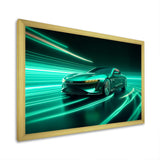 Neon Light Strips Teal Hybrid Car - Car Exotic Canvas Wall Art