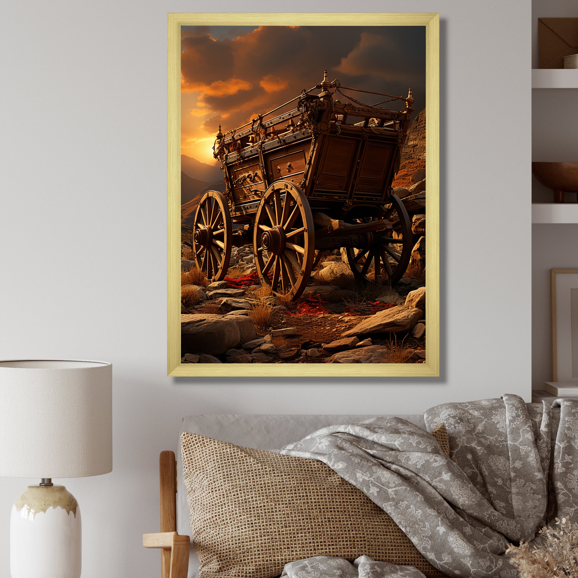 Old American Cart In Texas Horizon - Old American Cart Canvas Wall Art