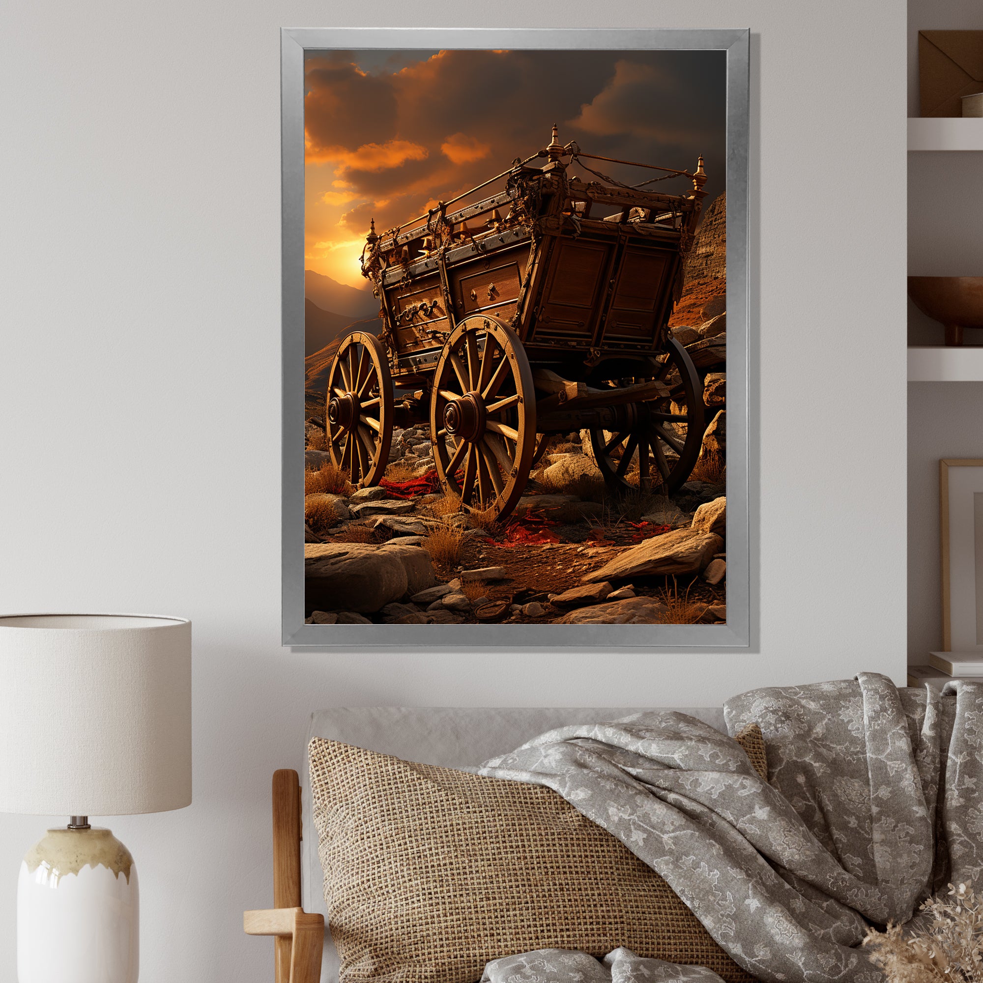 Old American Cart In Texas Horizon - Old American Cart Canvas Wall Art