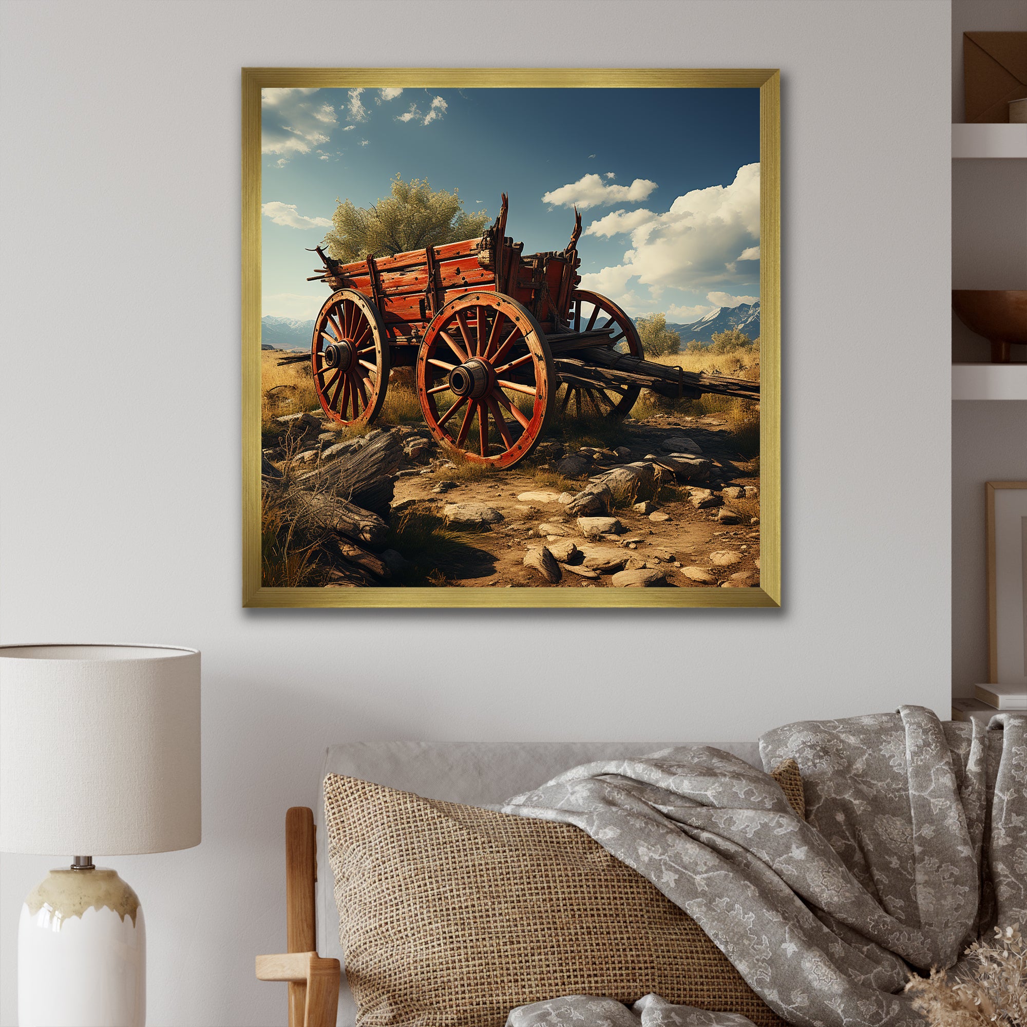 Old American Cart In Usa - Old American Cart Canvas Wall Art