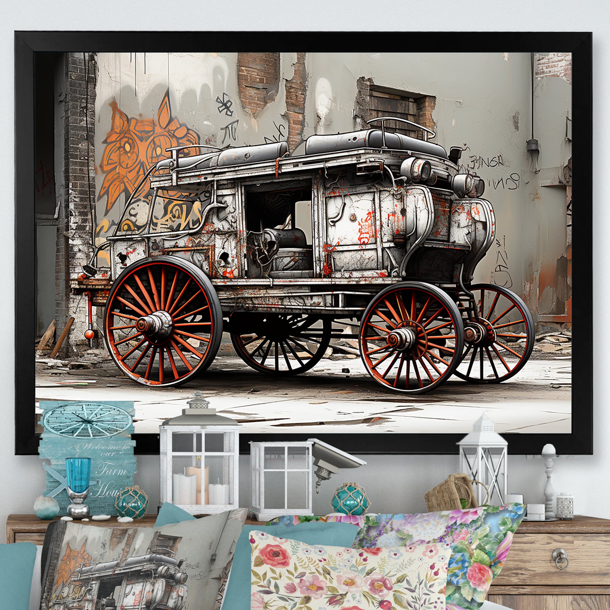 Street Art Vintage Carriage Cart - Old American Cart Canvas Wall Art