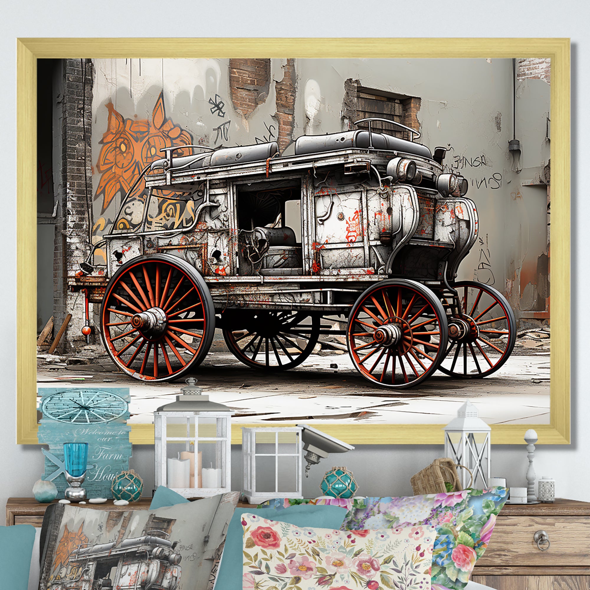 Street Art Vintage Carriage Cart - Old American Cart Canvas Wall Art