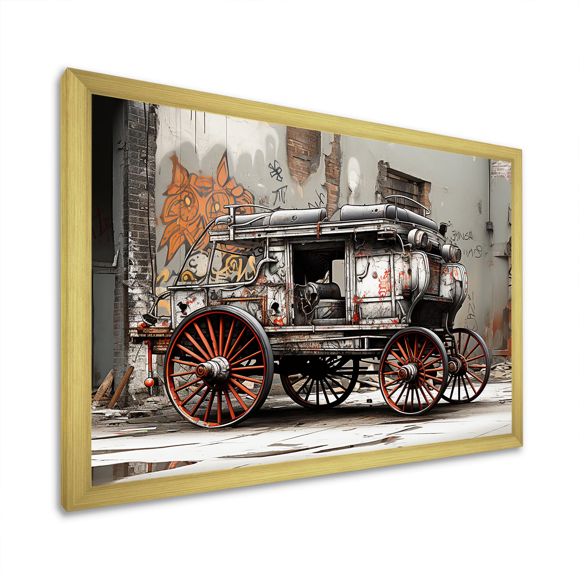 Street Art Vintage Carriage Cart - Old American Cart Canvas Wall Art