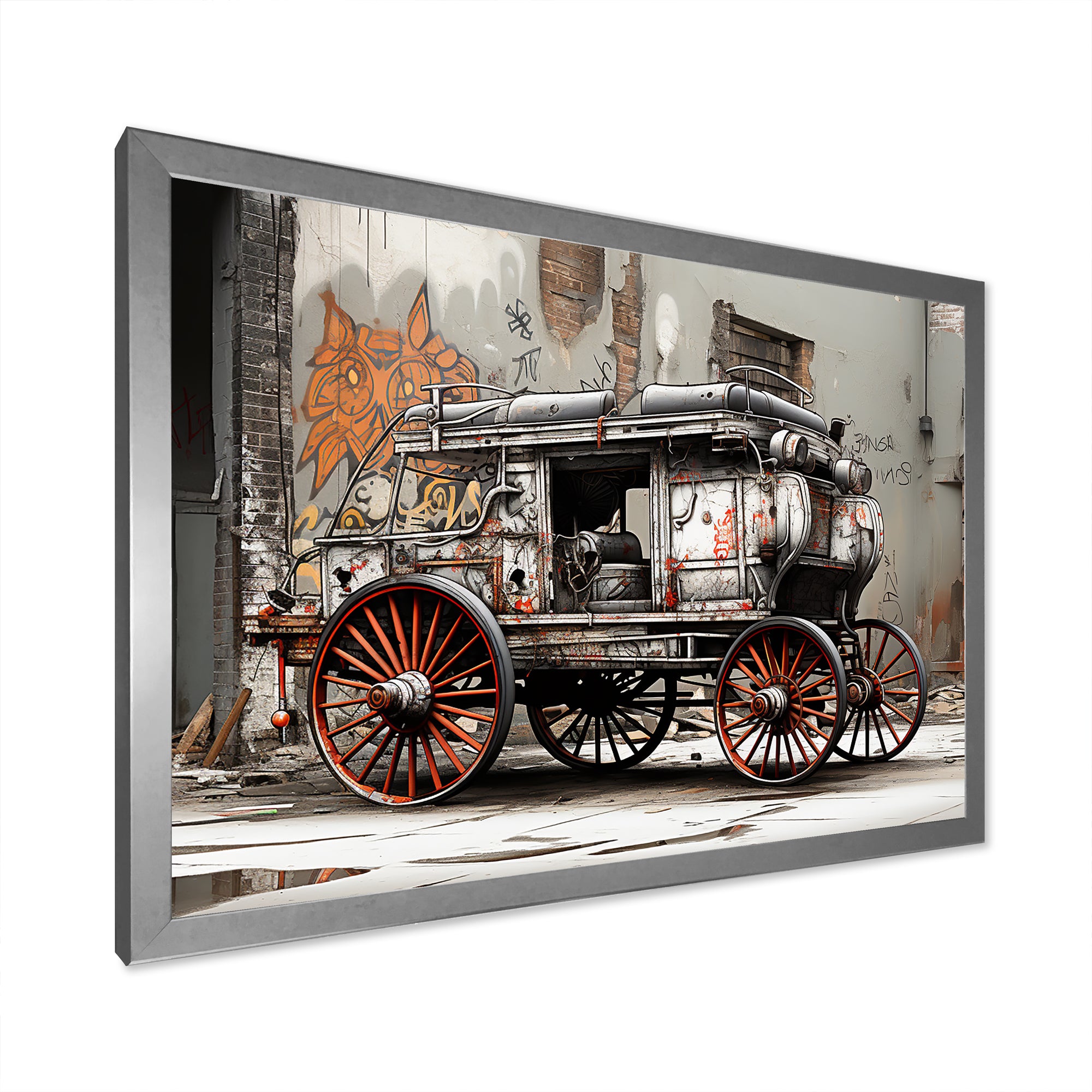 Street Art Vintage Carriage Cart - Old American Cart Canvas Wall Art