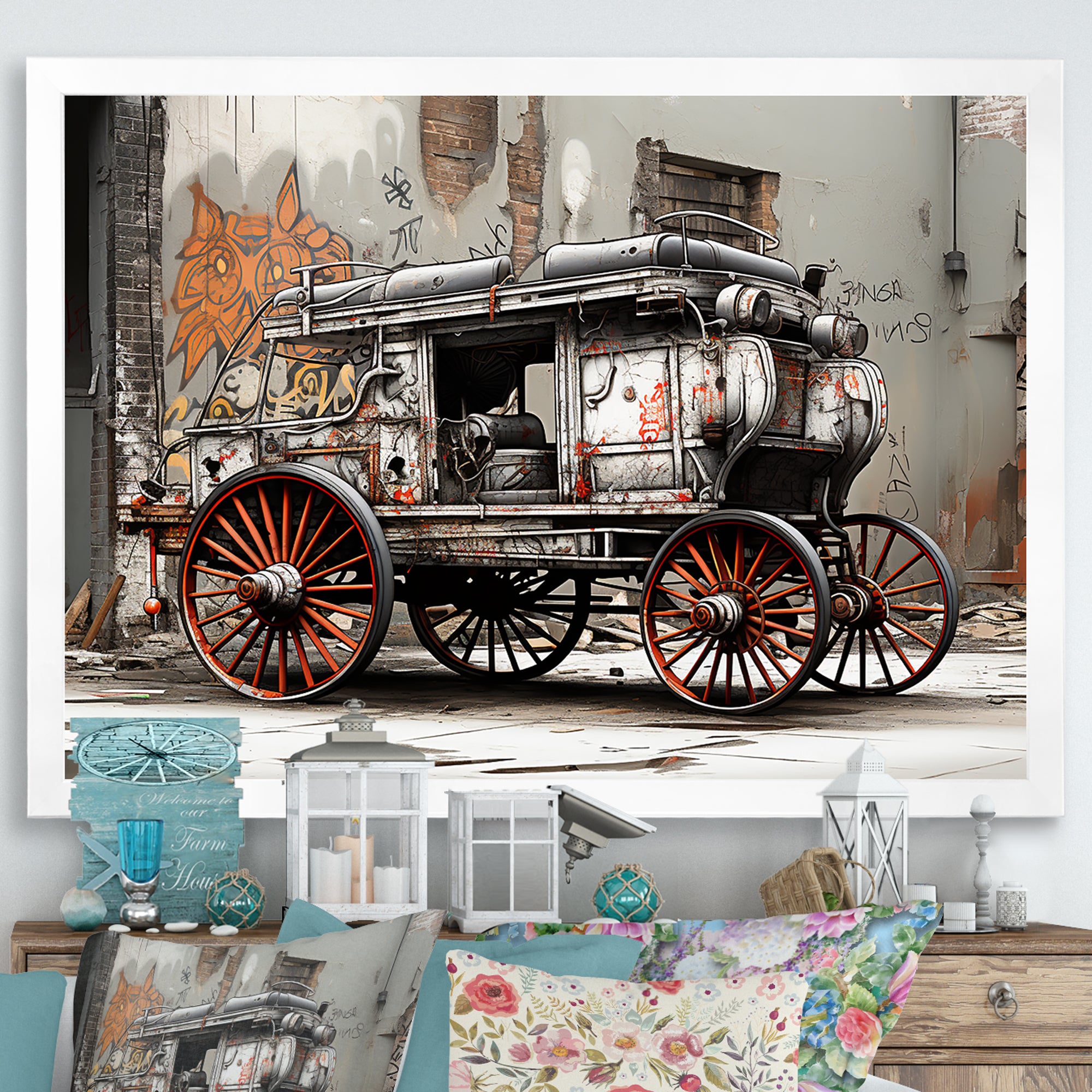 Street Art Vintage Carriage Cart - Old American Cart Canvas Wall Art