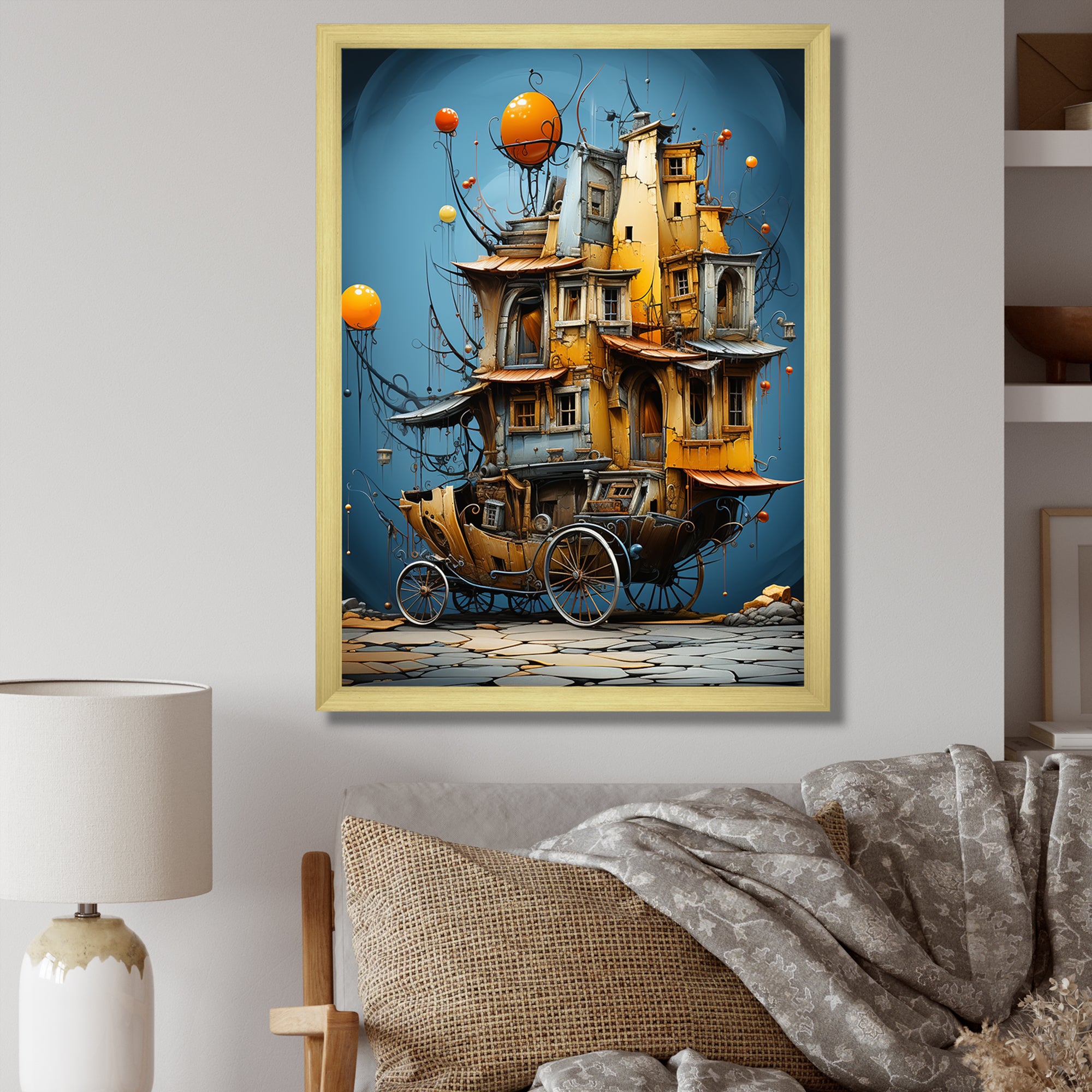 Surrealism Carriage Cart House Transportation - Old American Cart Canvas Wall Art
