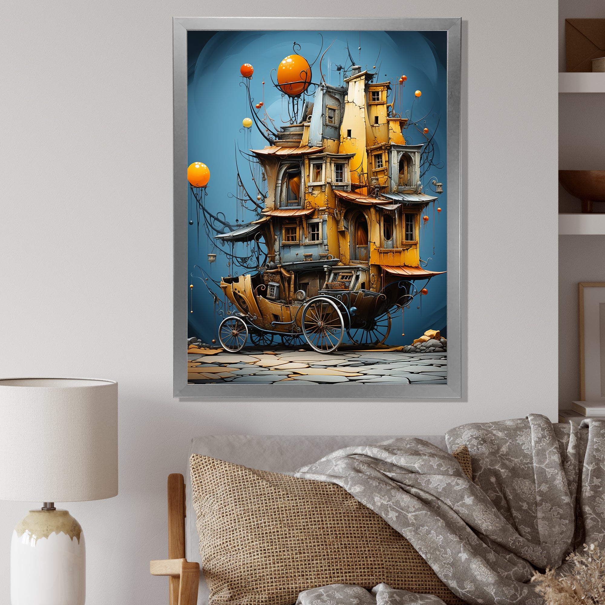Surrealism Carriage Cart House Transportation - Old American Cart Canvas Wall Art