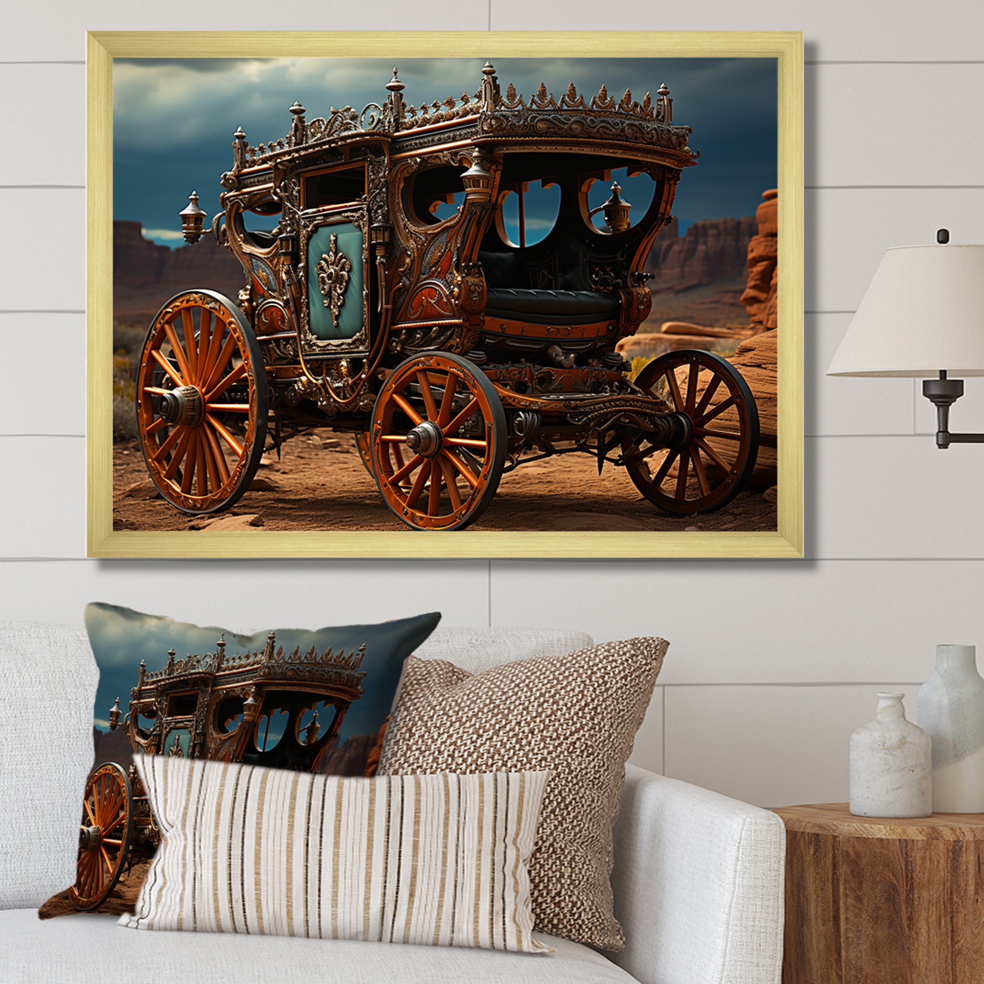Fantasy Western Wagon In Usa - Old American Cart Canvas Wall Art