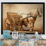 Minimalism Old American Cart With Horse - Old American Cart Canvas Wall Art