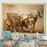 Minimalism Old American Cart With Horse - Old American Cart Canvas Wall Art