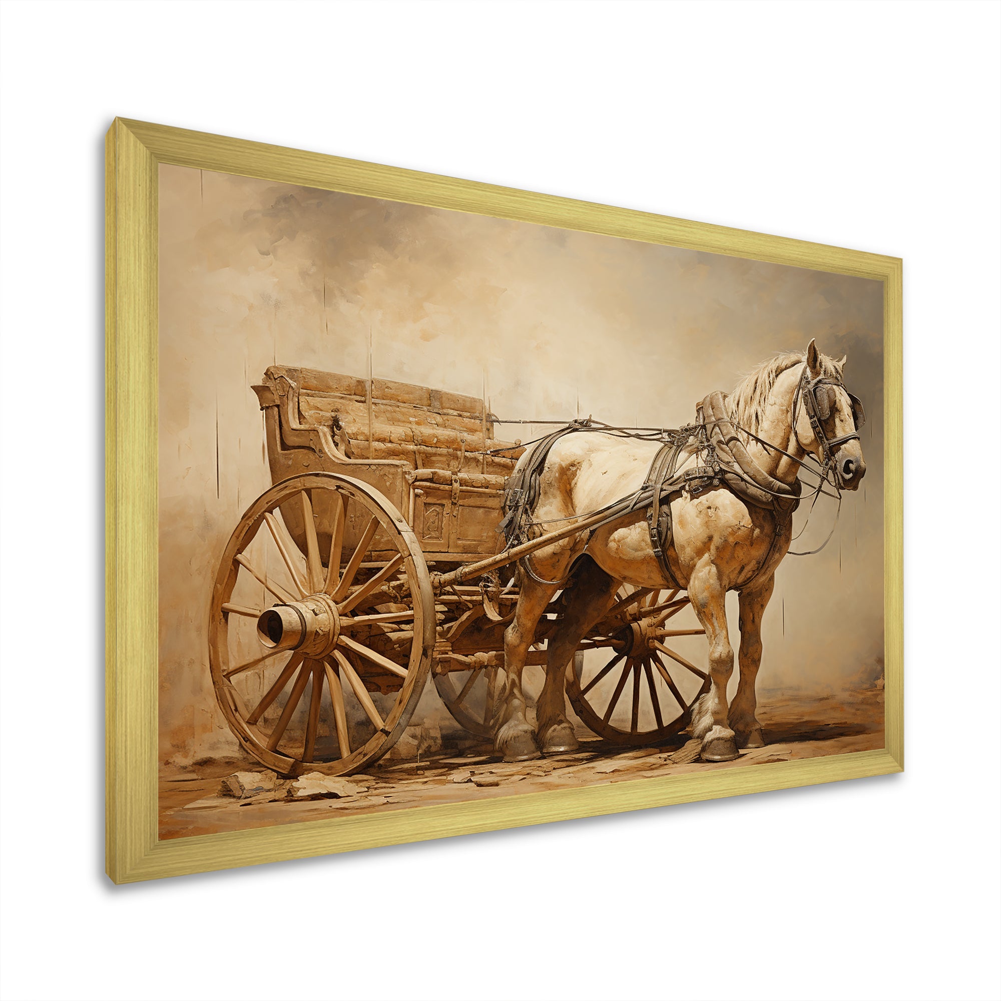 Minimalism Old American Cart With Horse - Old American Cart Canvas Wall Art