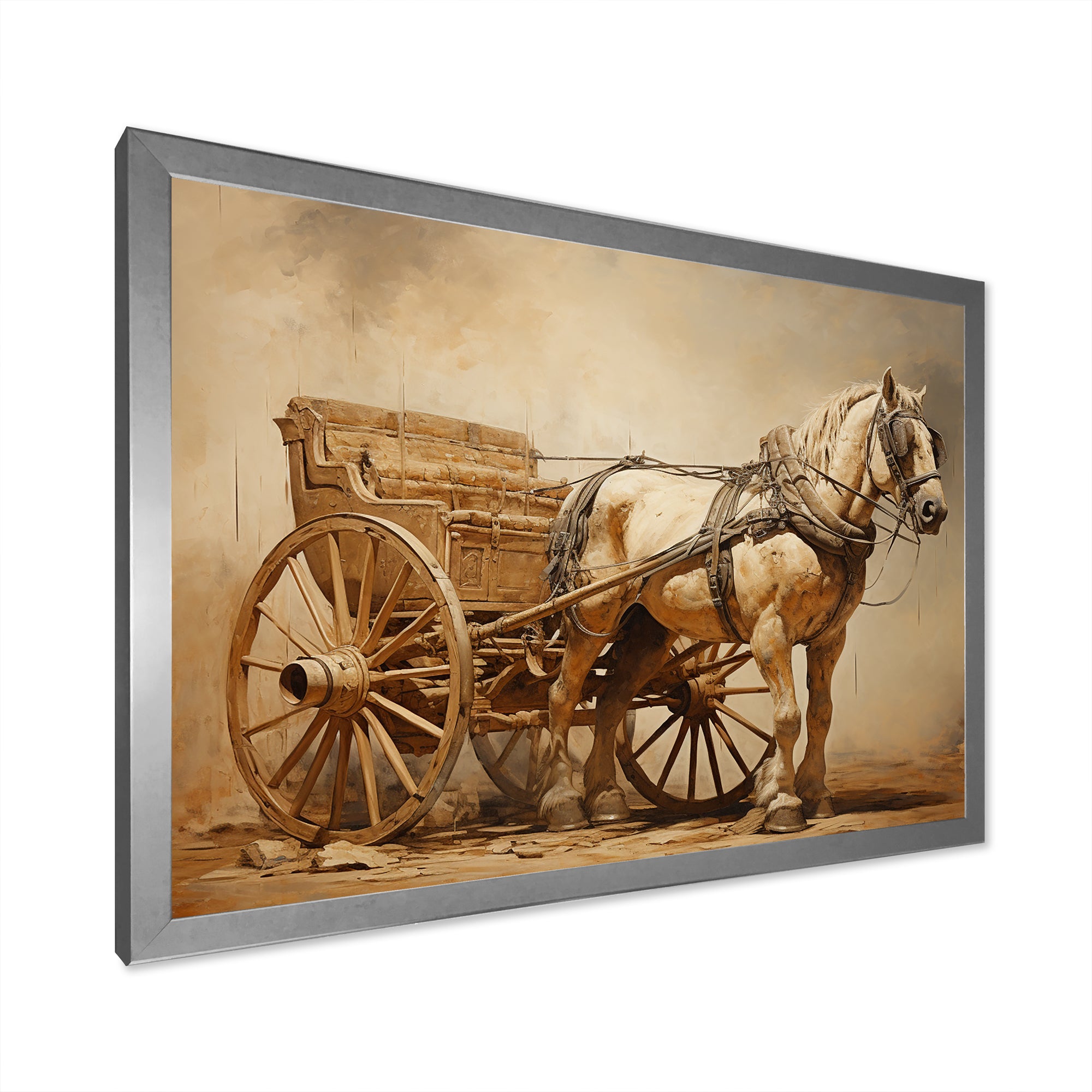 Minimalism Old American Cart With Horse - Old American Cart Canvas Wall Art