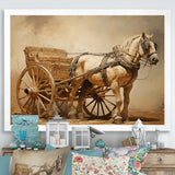 Minimalism Old American Cart With Horse - Old American Cart Canvas Wall Art