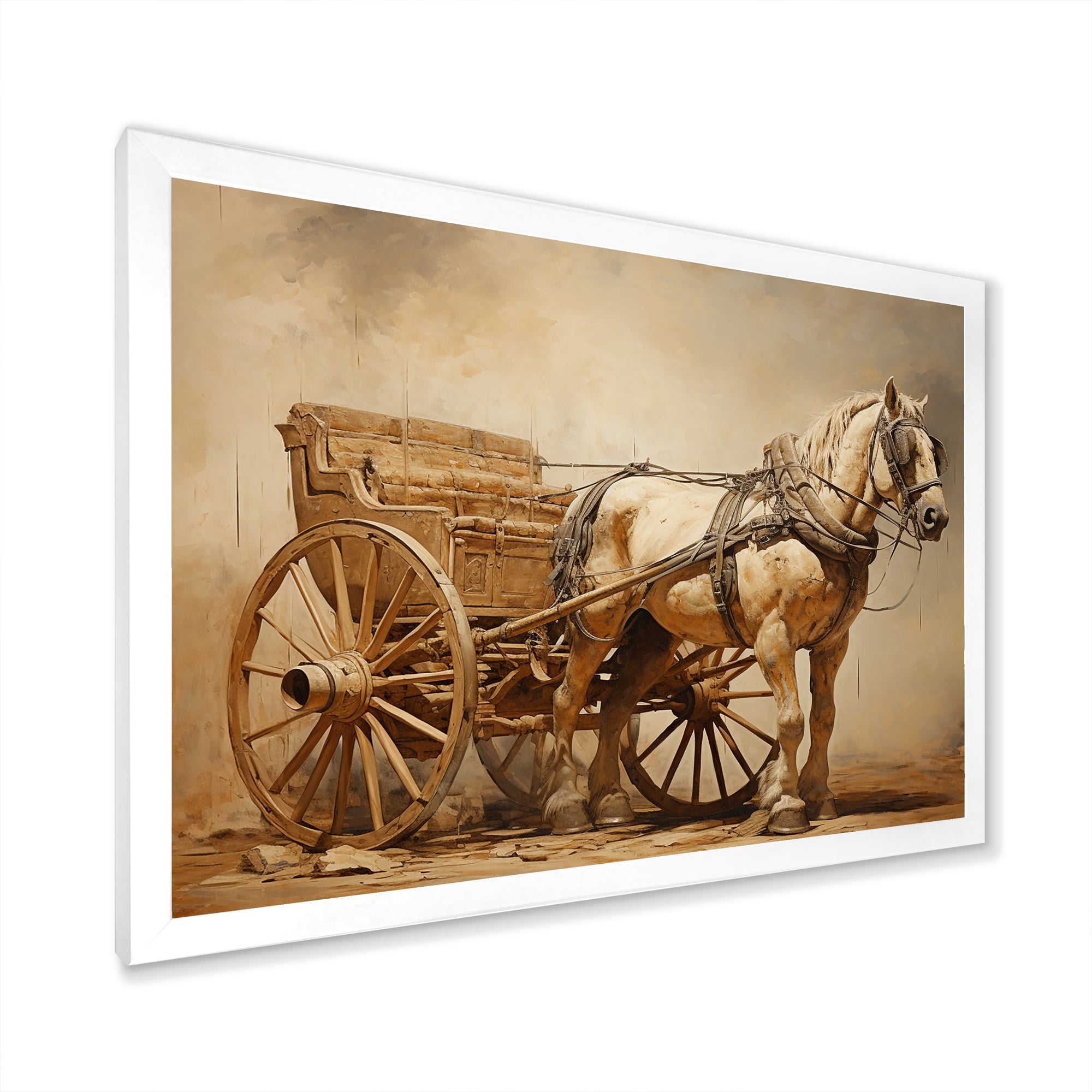 Minimalism Old American Cart With Horse - Old American Cart Canvas Wall Art