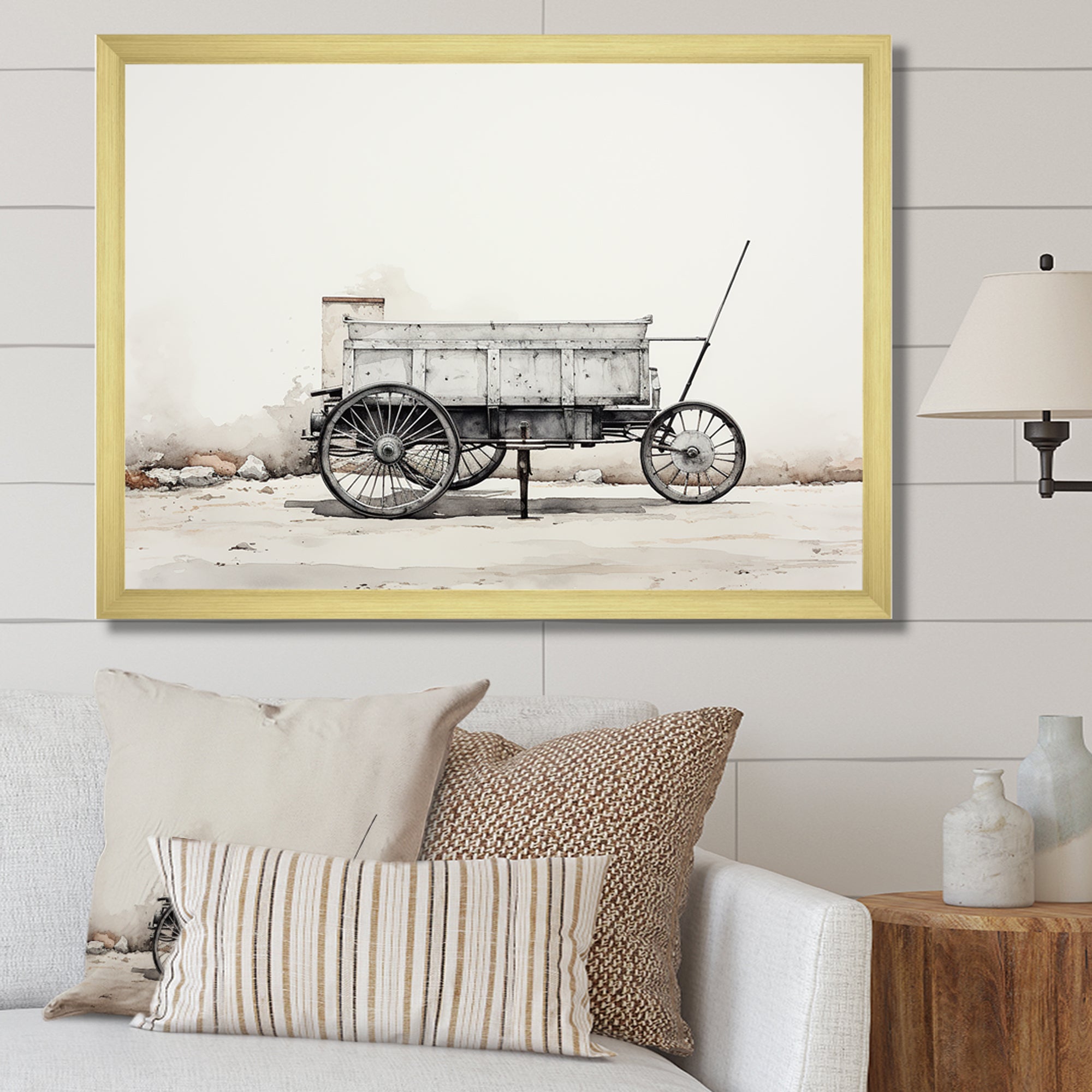 Minimalist Utility Western Carriage Cart - Old American Cart Canvas Wall Art