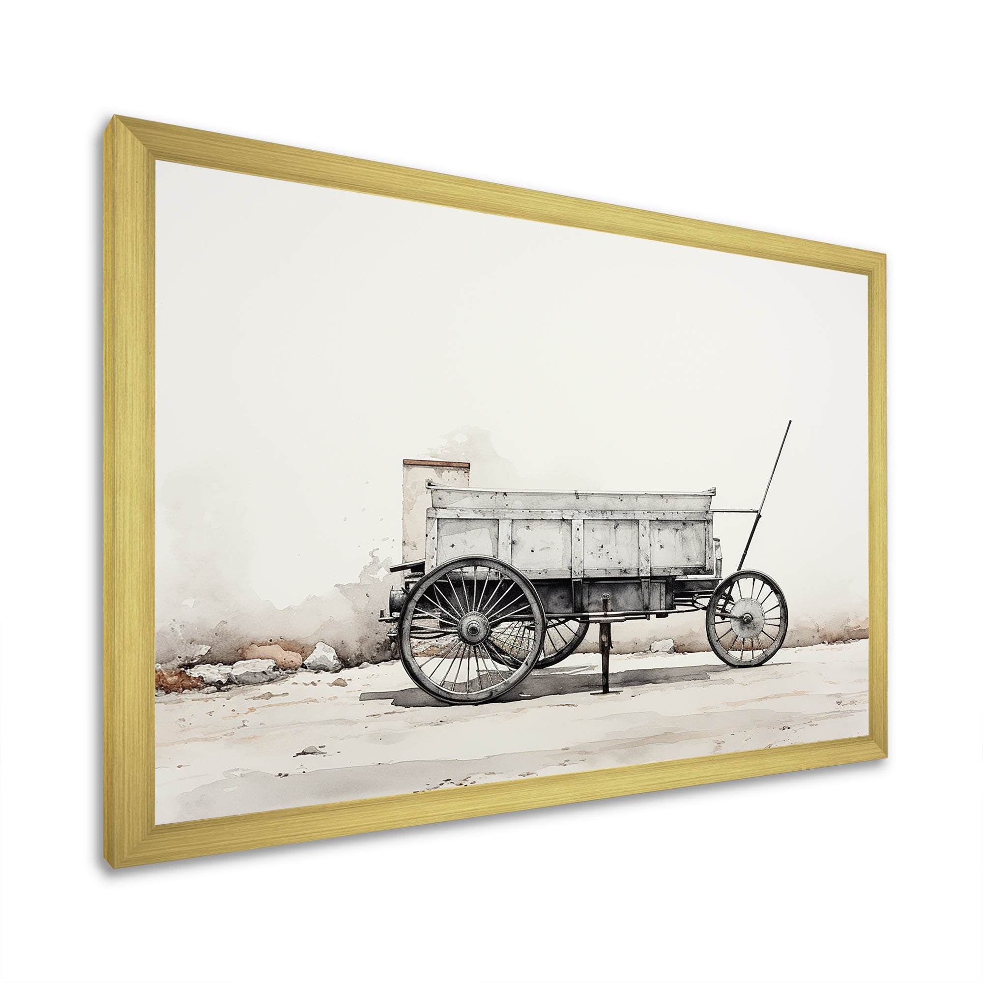 Minimalist Utility Western Carriage Cart - Old American Cart Canvas Wall Art
