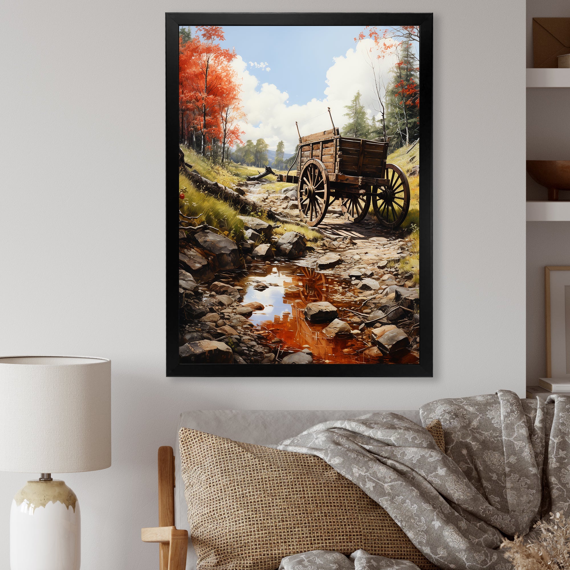 Rustic Red Us Carriage Cart - Old American Cart Canvas Wall Art