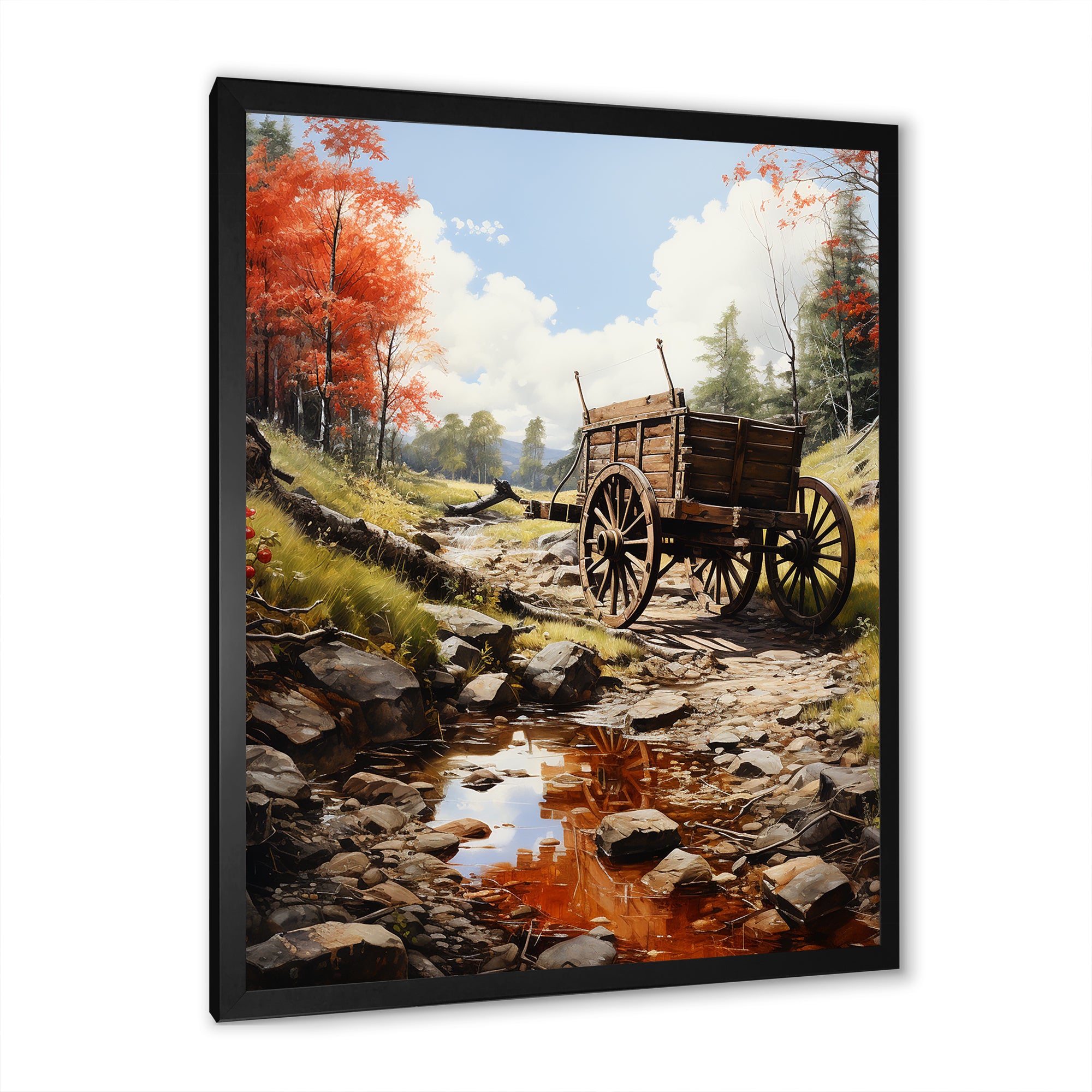 Rustic Red Us Carriage Cart - Old American Cart Canvas Wall Art