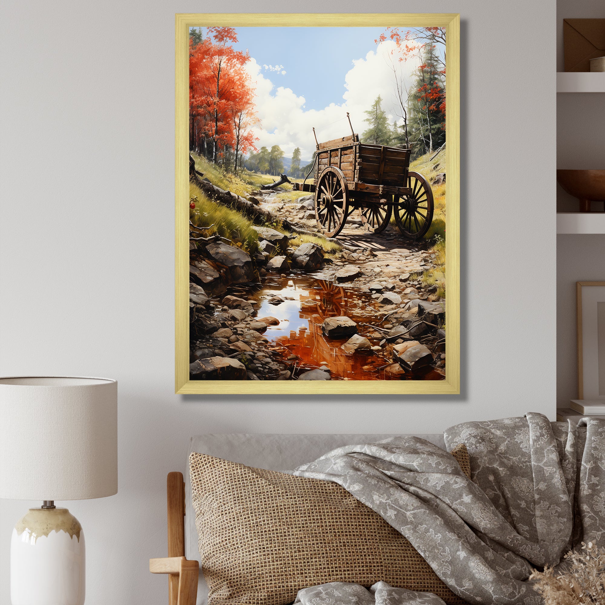 Rustic Red Us Carriage Cart - Old American Cart Canvas Wall Art