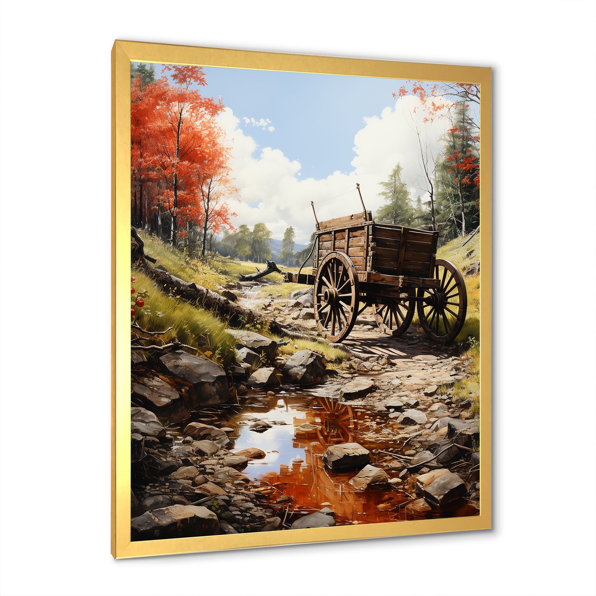 Rustic Red Us Carriage Cart - Old American Cart Canvas Wall Art