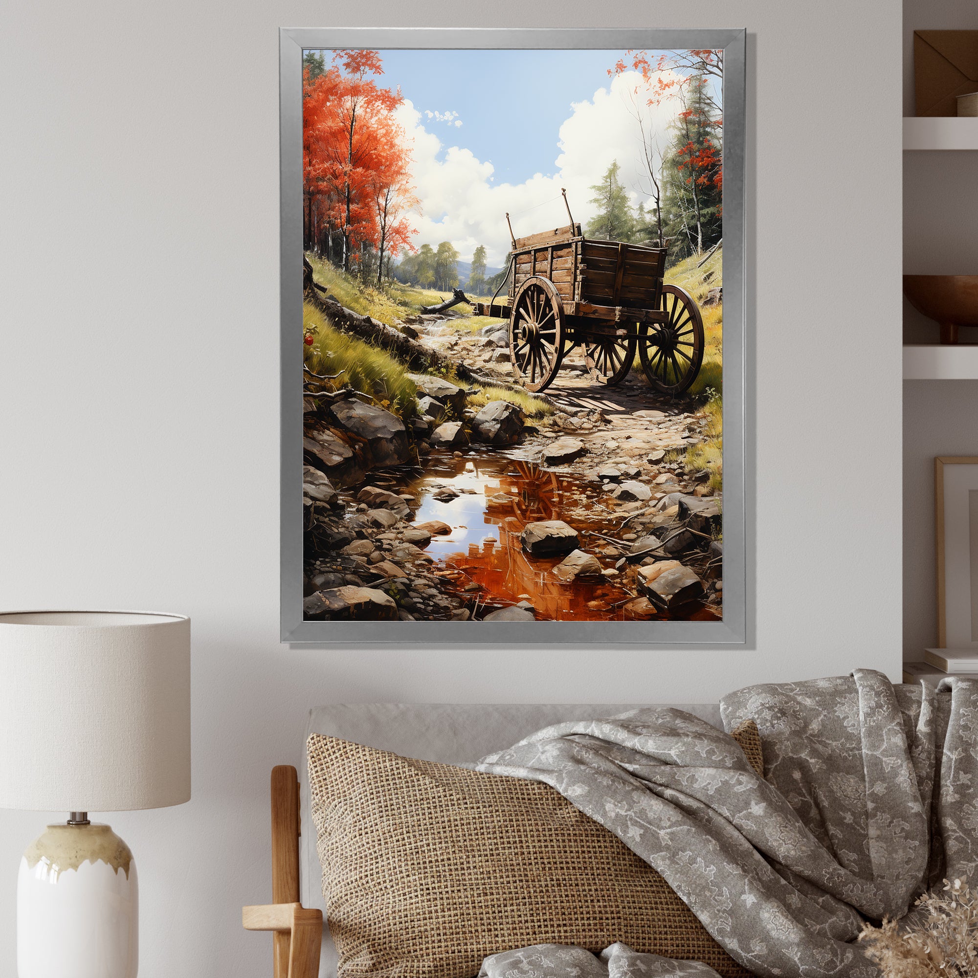 Rustic Red Us Carriage Cart - Old American Cart Canvas Wall Art
