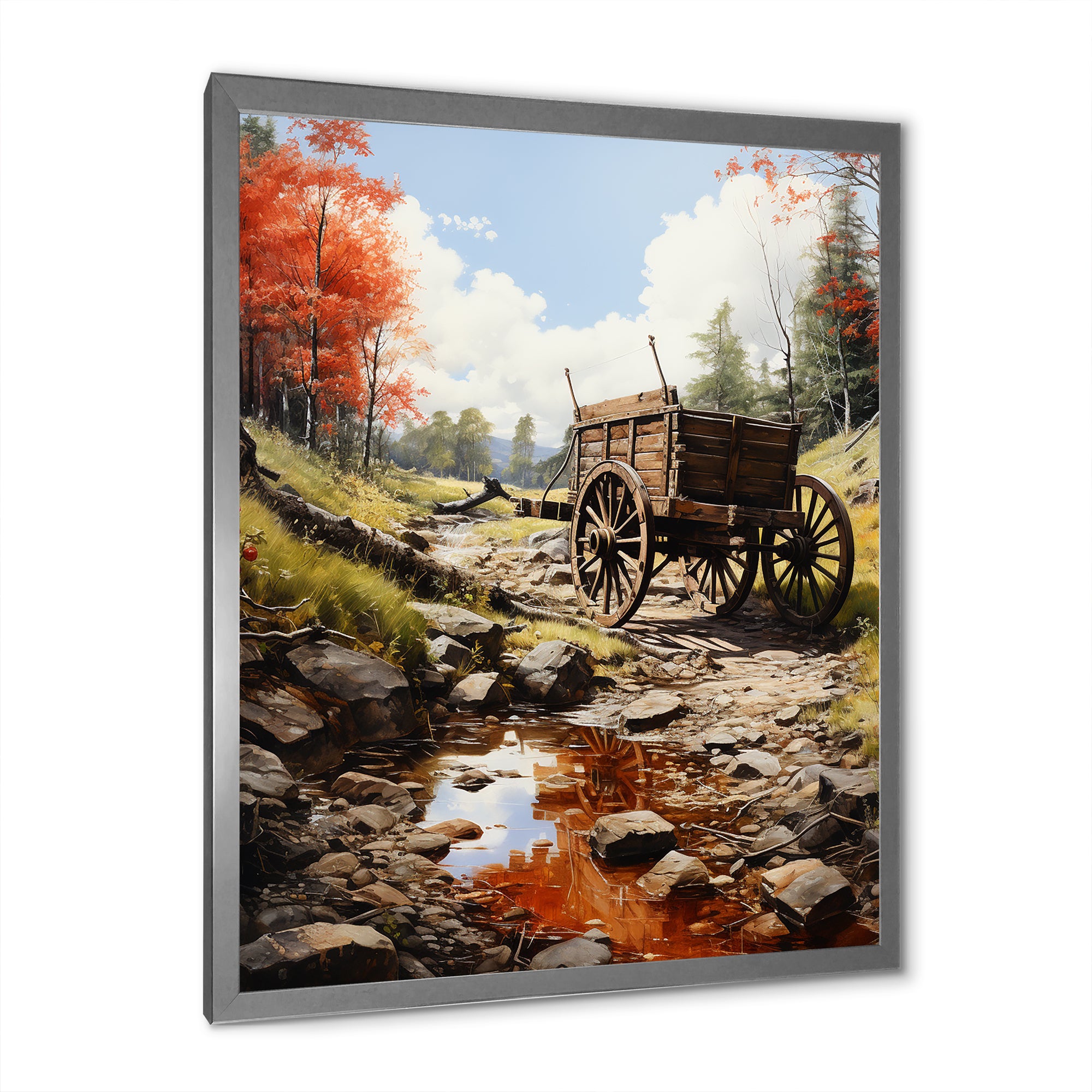 Rustic Red Us Carriage Cart - Old American Cart Canvas Wall Art