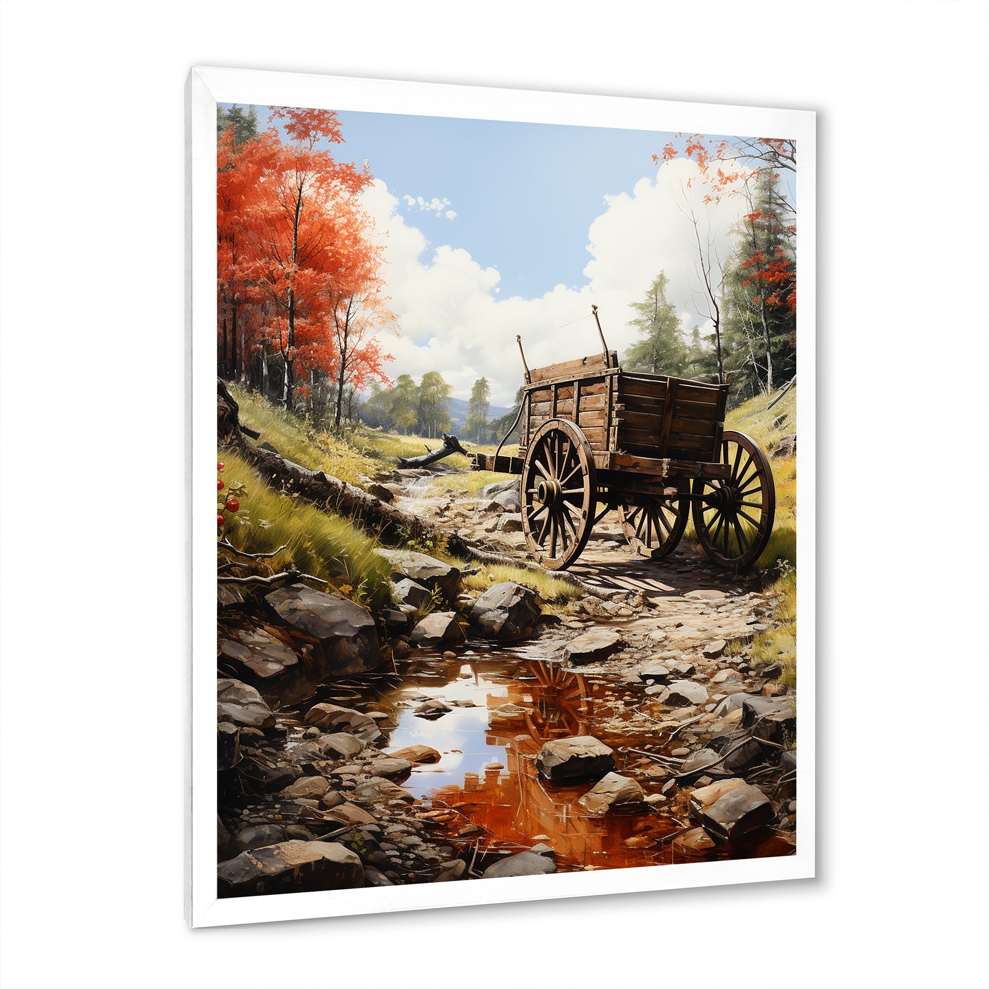 Rustic Red Us Carriage Cart - Old American Cart Canvas Wall Art