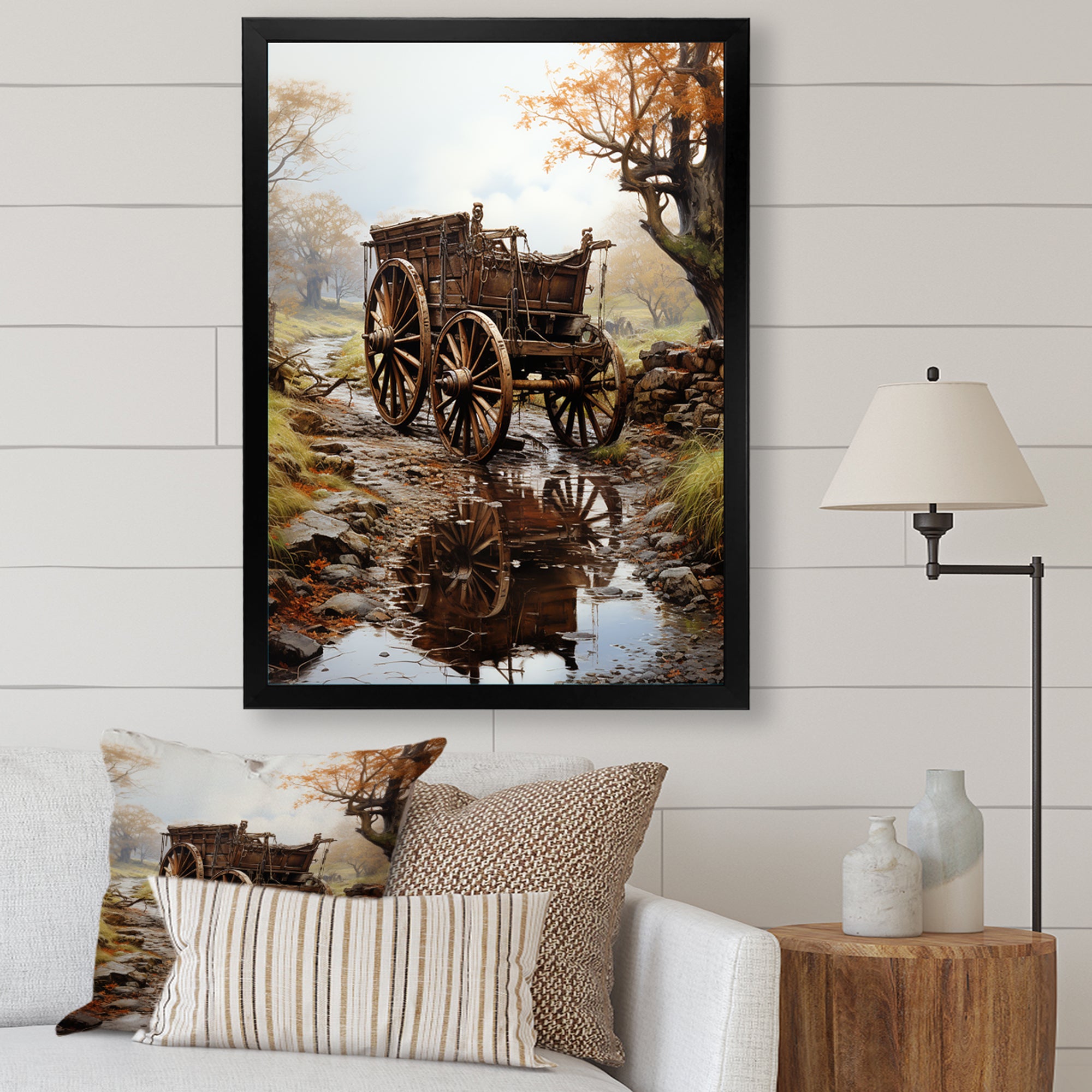 Watercolor Old Carriage Cart Memory - Old American Cart Canvas Wall Art