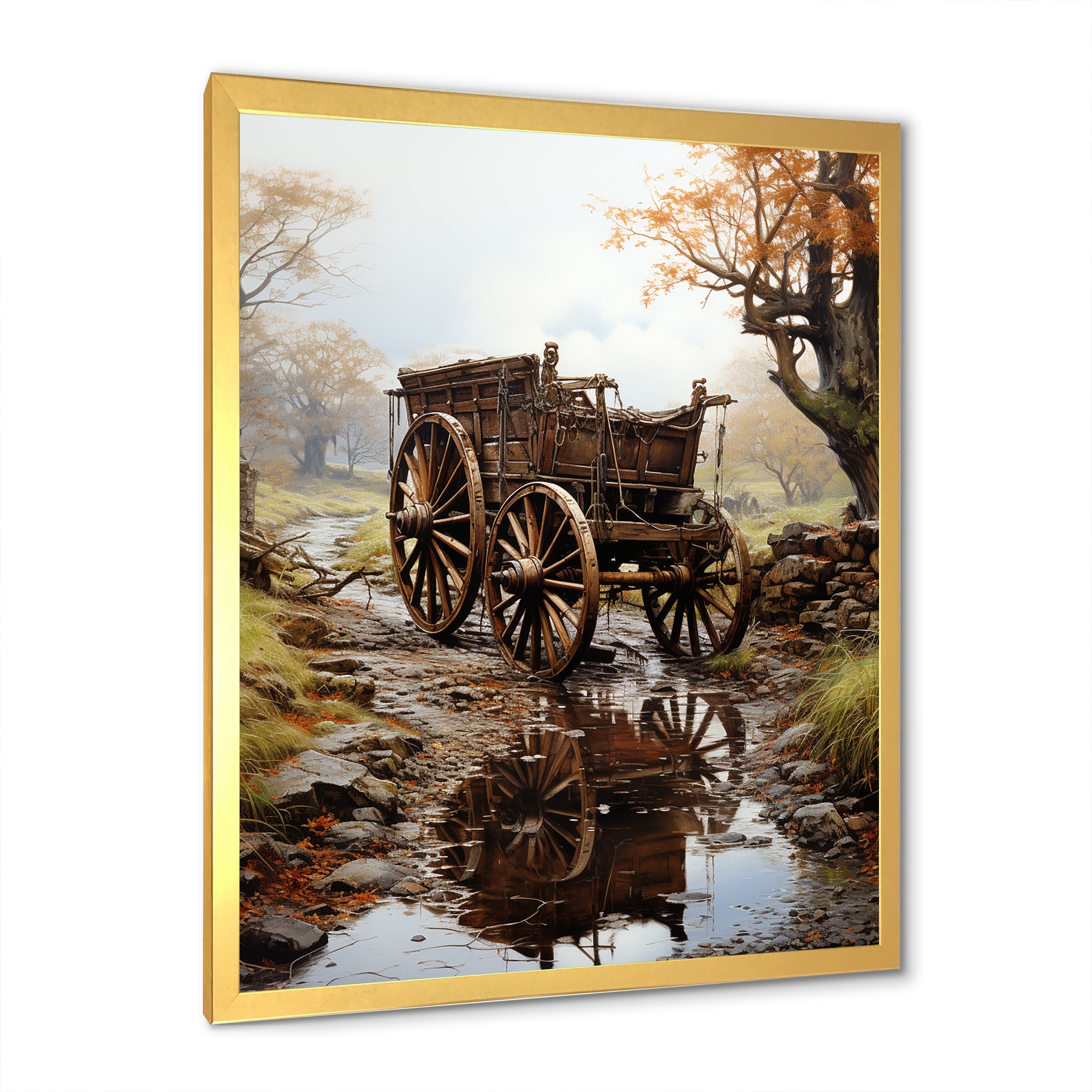 Watercolor Old Carriage Cart Memory - Old American Cart Canvas Wall Art