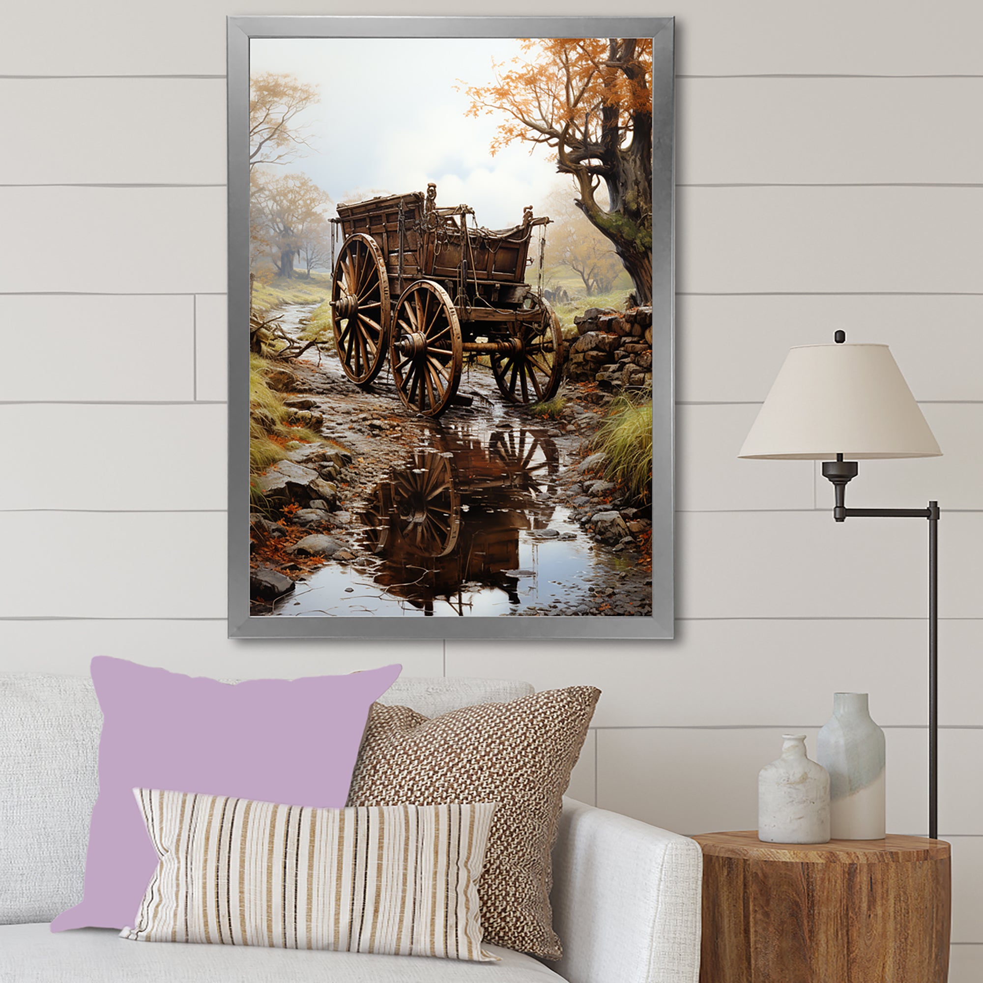 Watercolor Old Carriage Cart Memory - Old American Cart Canvas Wall Art