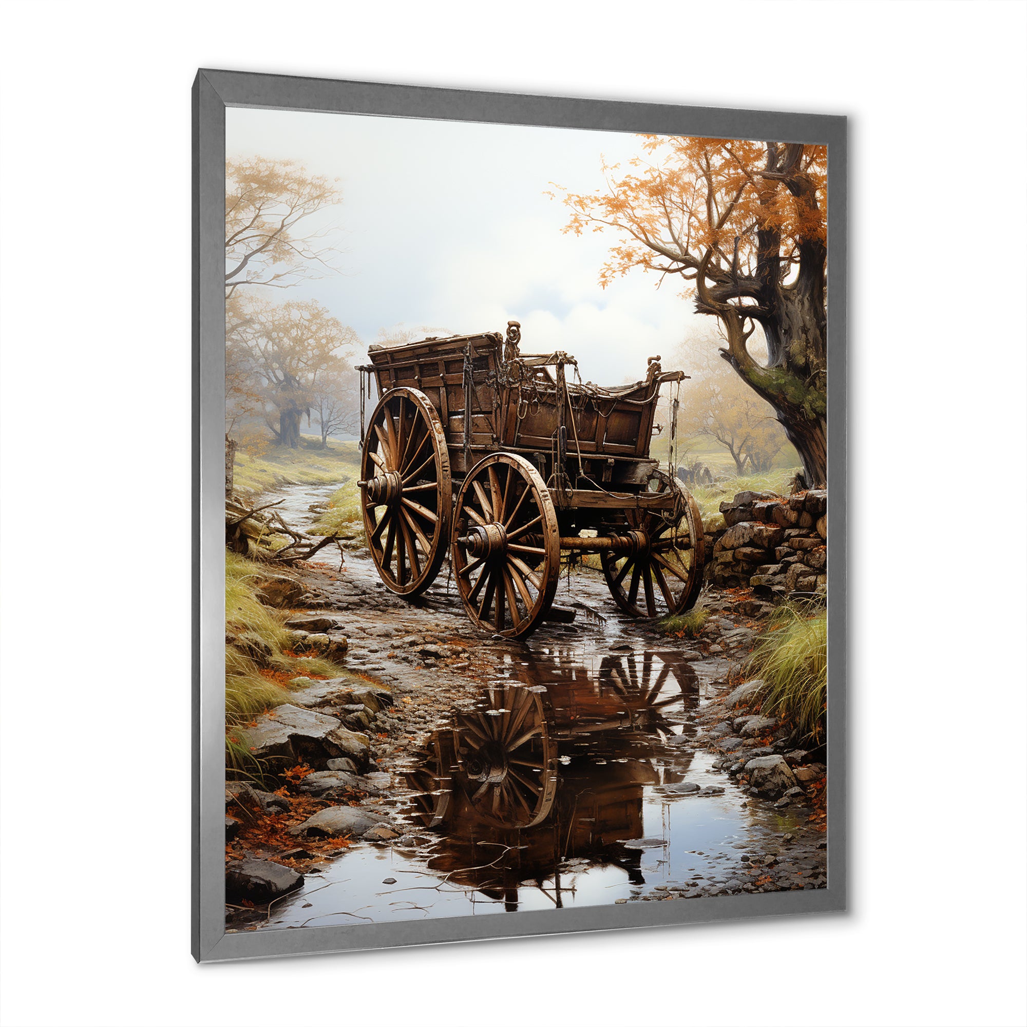 Watercolor Old Carriage Cart Memory - Old American Cart Canvas Wall Art