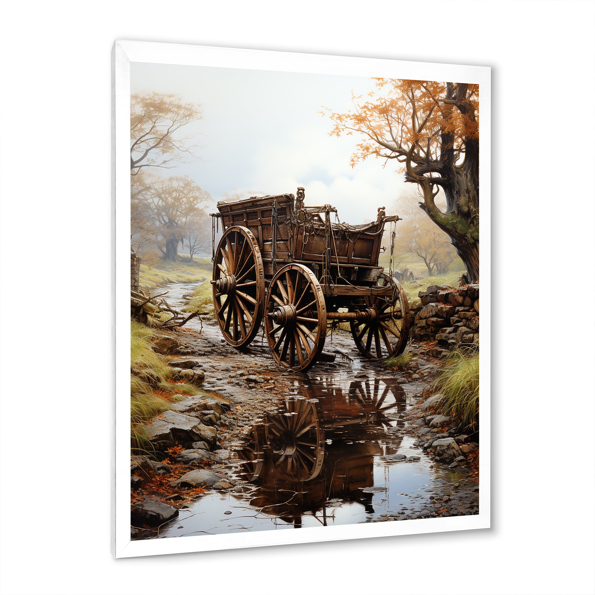 Watercolor Old Carriage Cart Memory - Old American Cart Canvas Wall Art