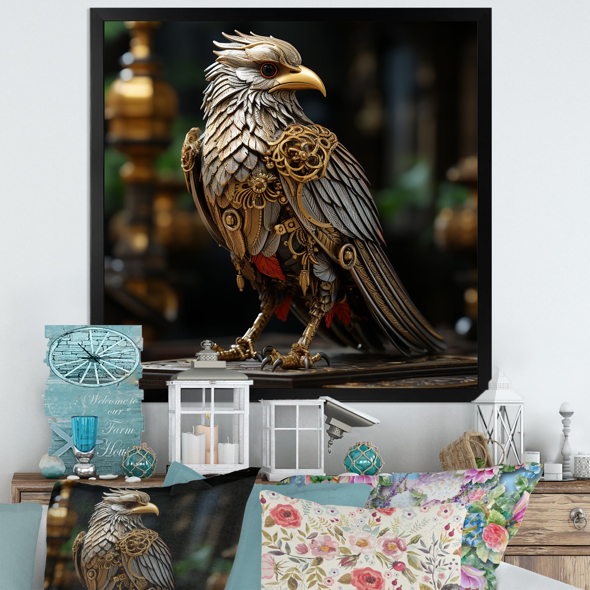 Gold Whimsical Baroque Bird - Bird Wall Decor