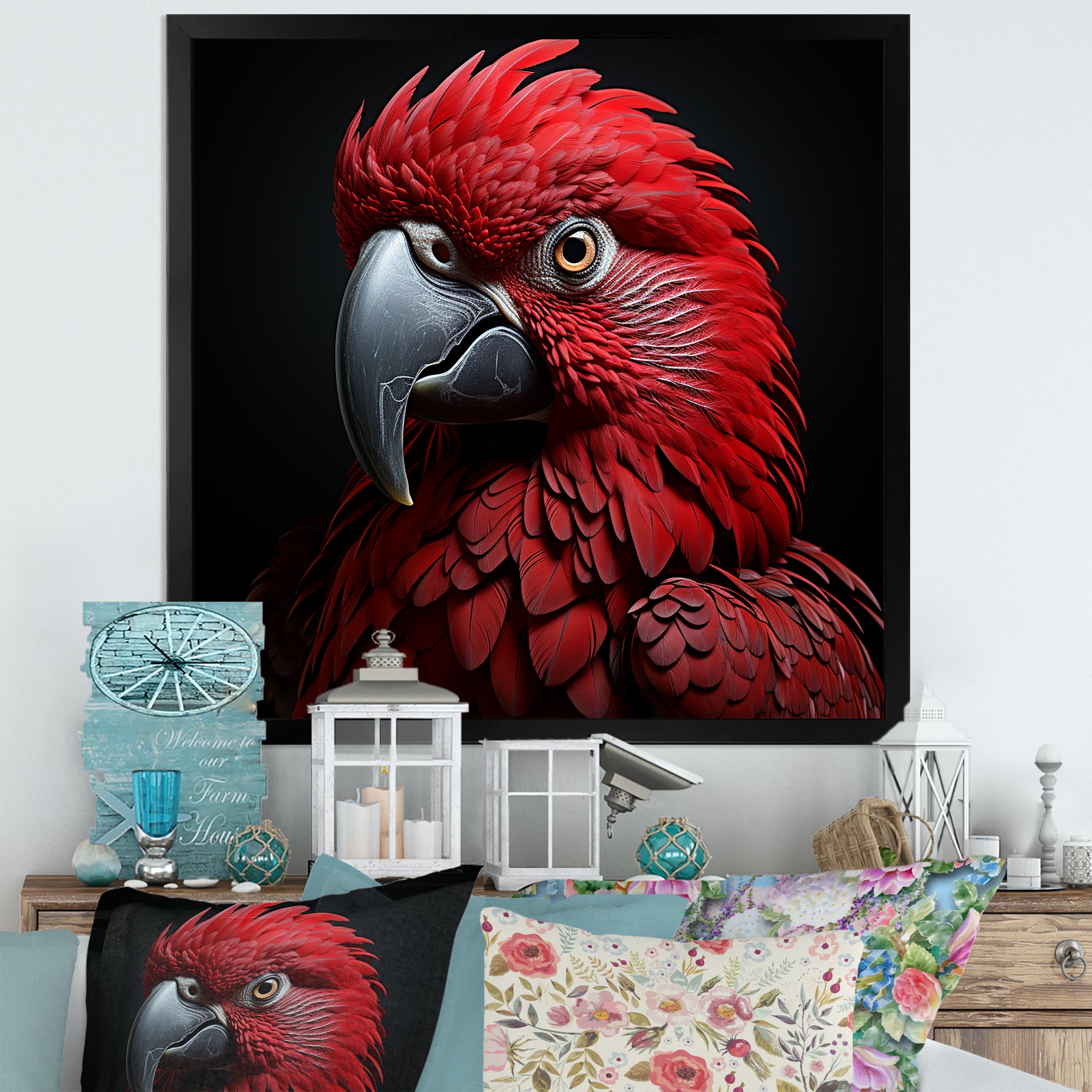 Crimson Elegance Tropical Parrot - Parrot Canvas Wall Art