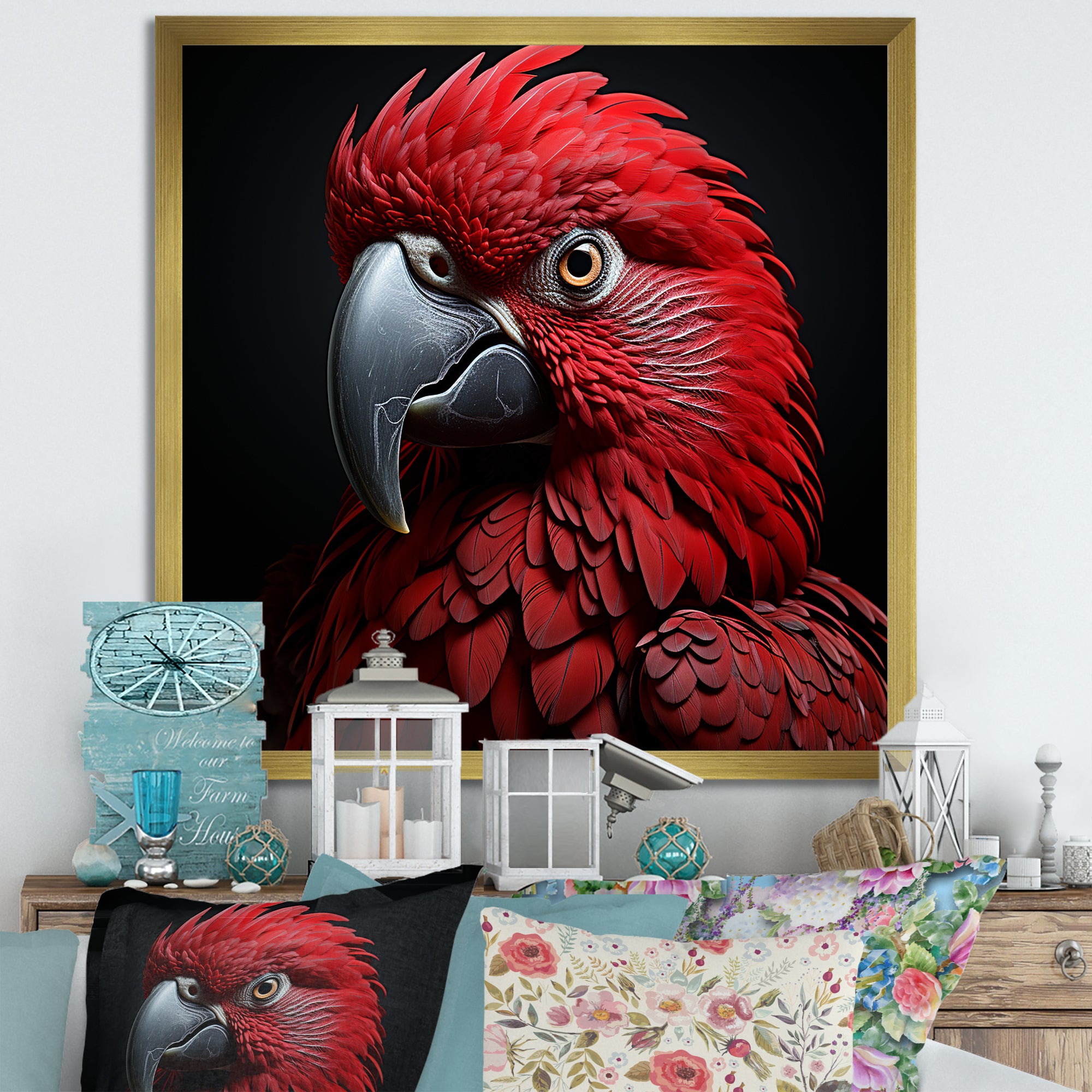 Crimson Elegance Tropical Parrot - Parrot Canvas Wall Art