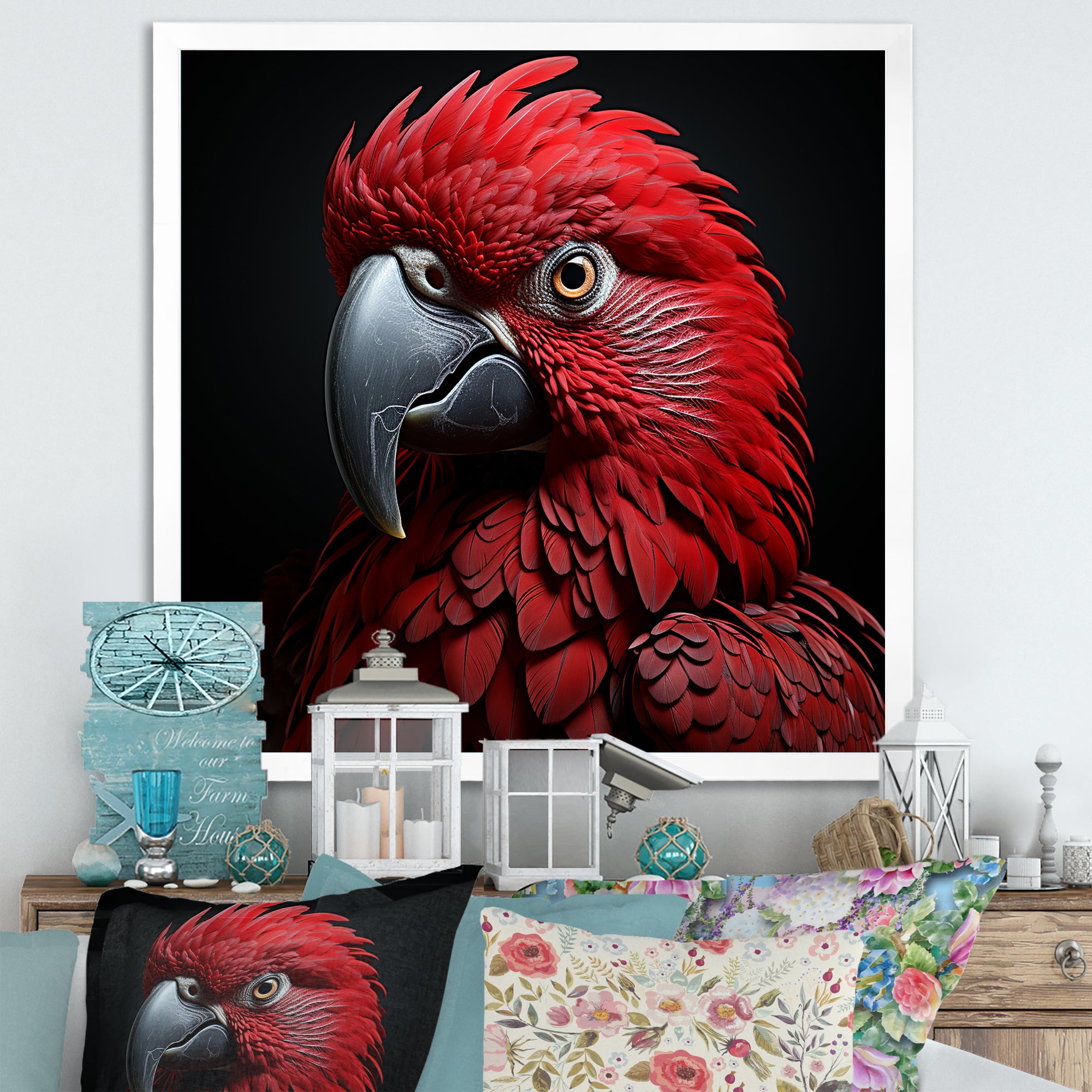 Crimson Elegance Tropical Parrot - Parrot Canvas Wall Art