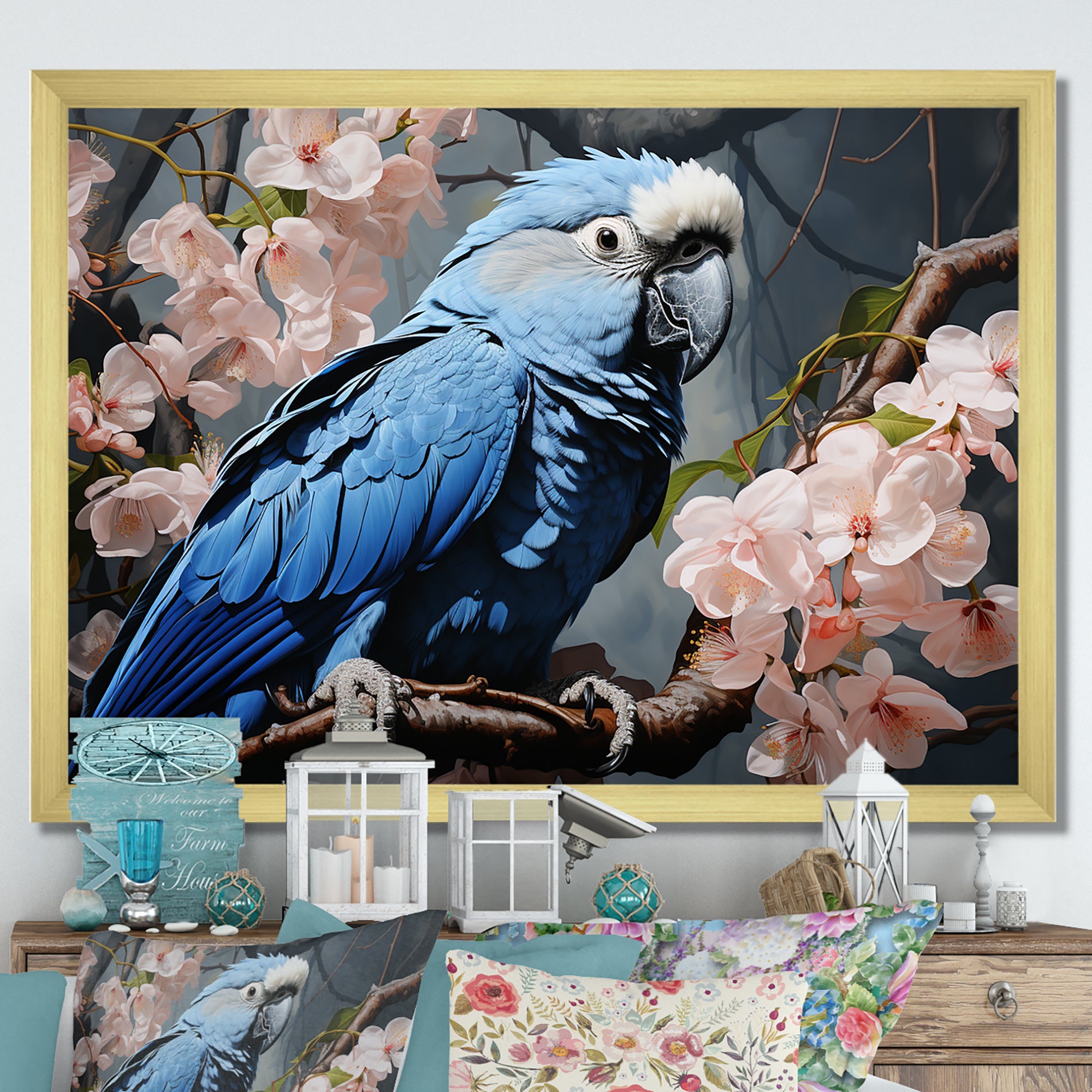 Ephemeral Plumage Charisma - Blue Parrot Wall Art