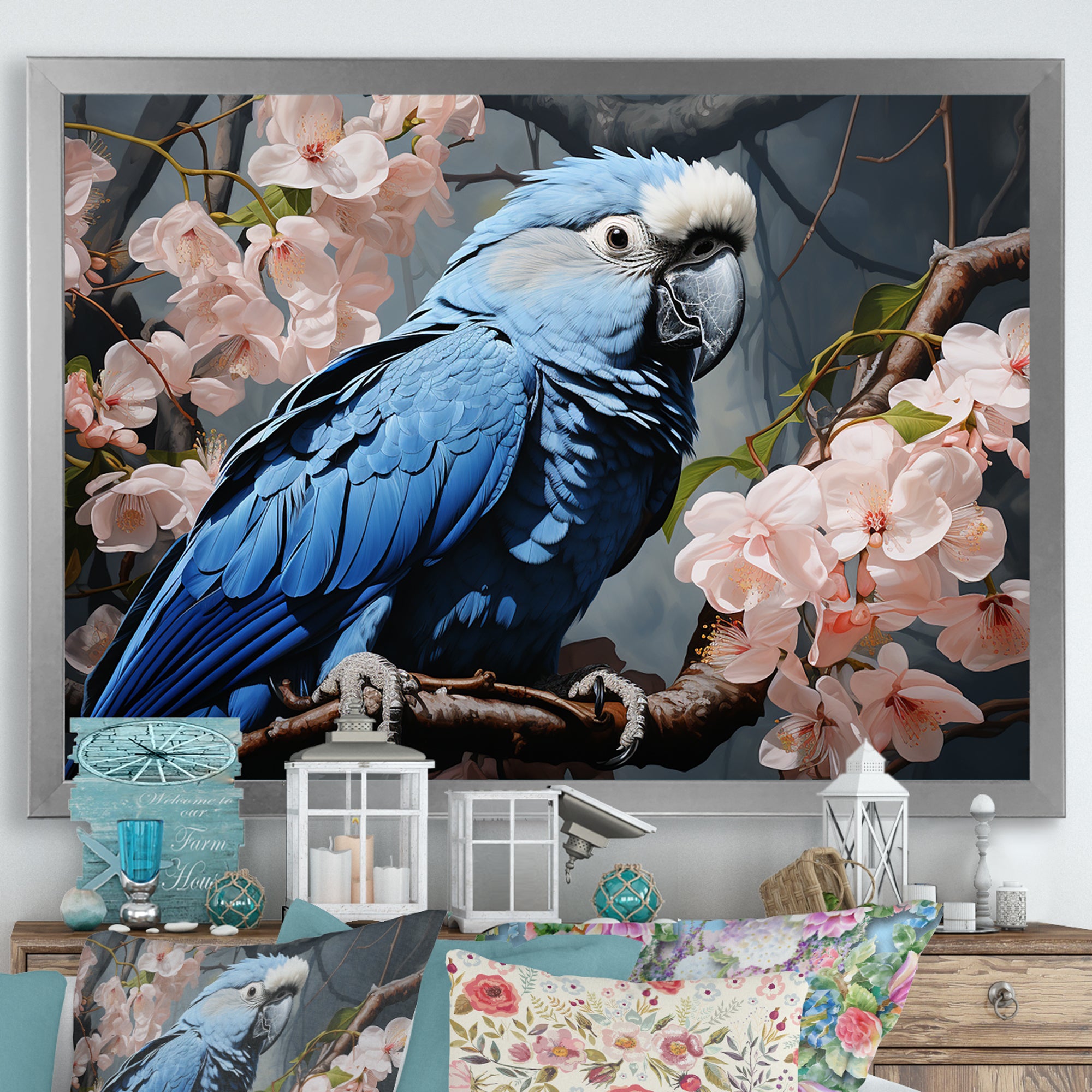 Ephemeral Plumage Charisma - Blue Parrot Wall Art