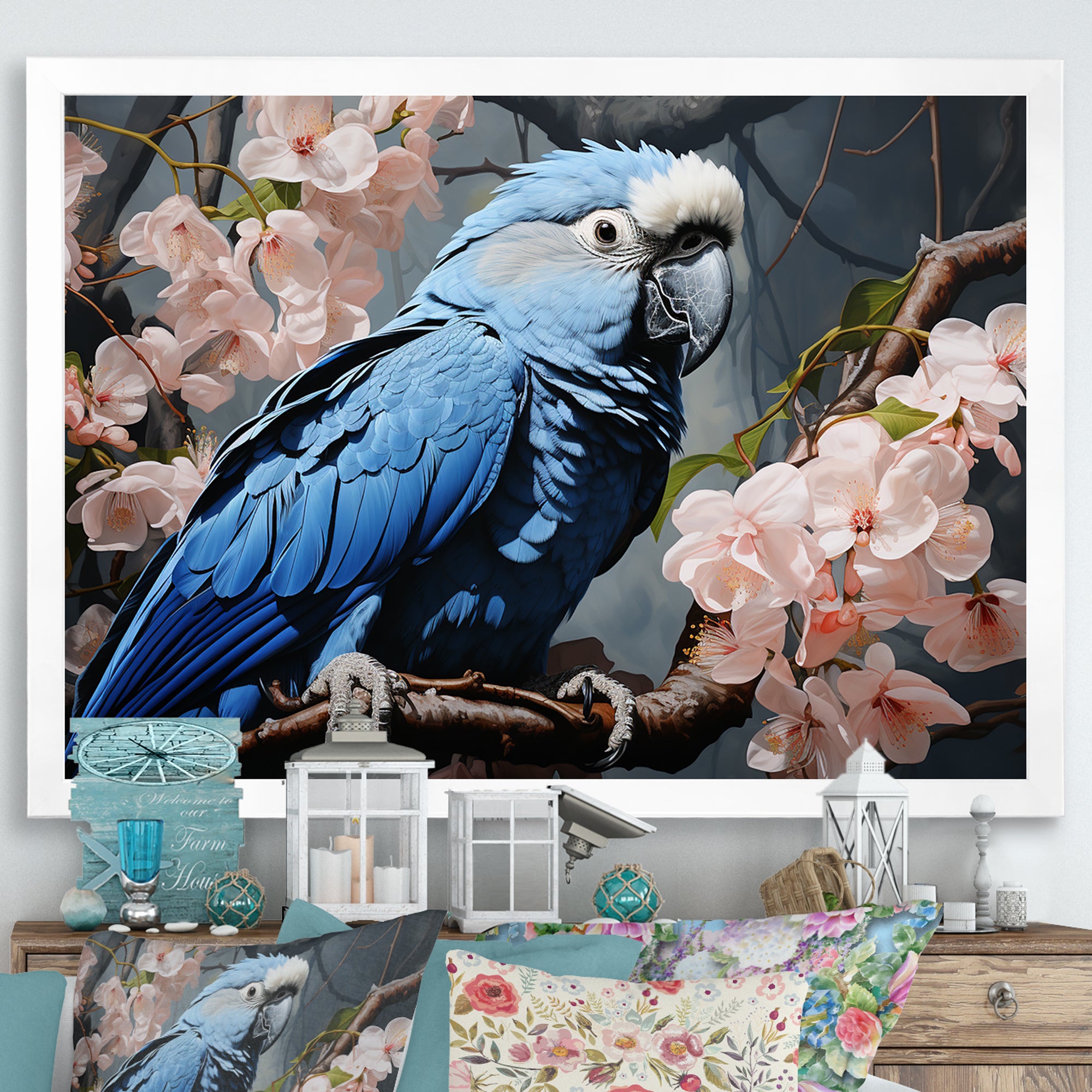Ephemeral Plumage Charisma - Blue Parrot Wall Art
