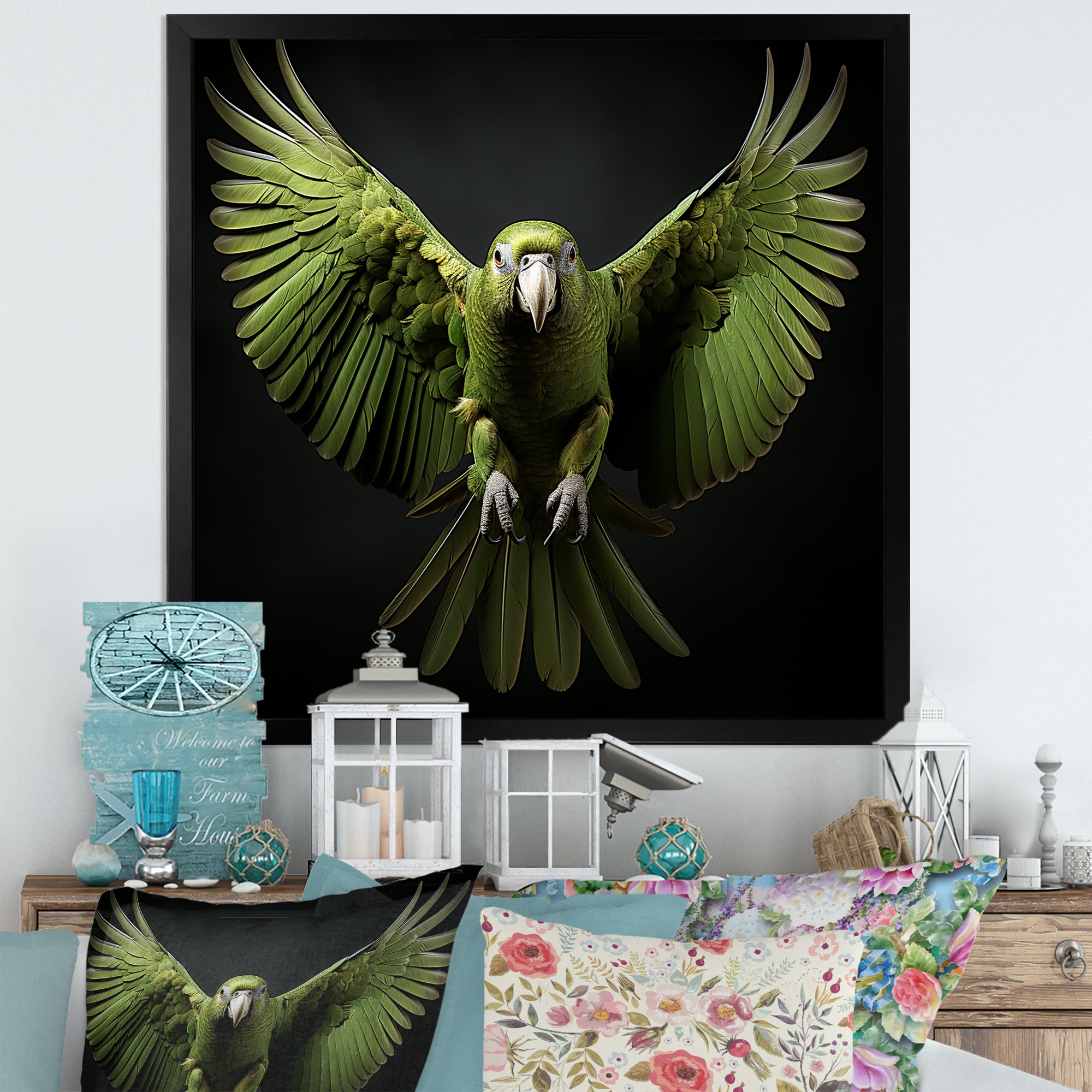 Eternal Winged Elegance - Green Parrot Wall Art