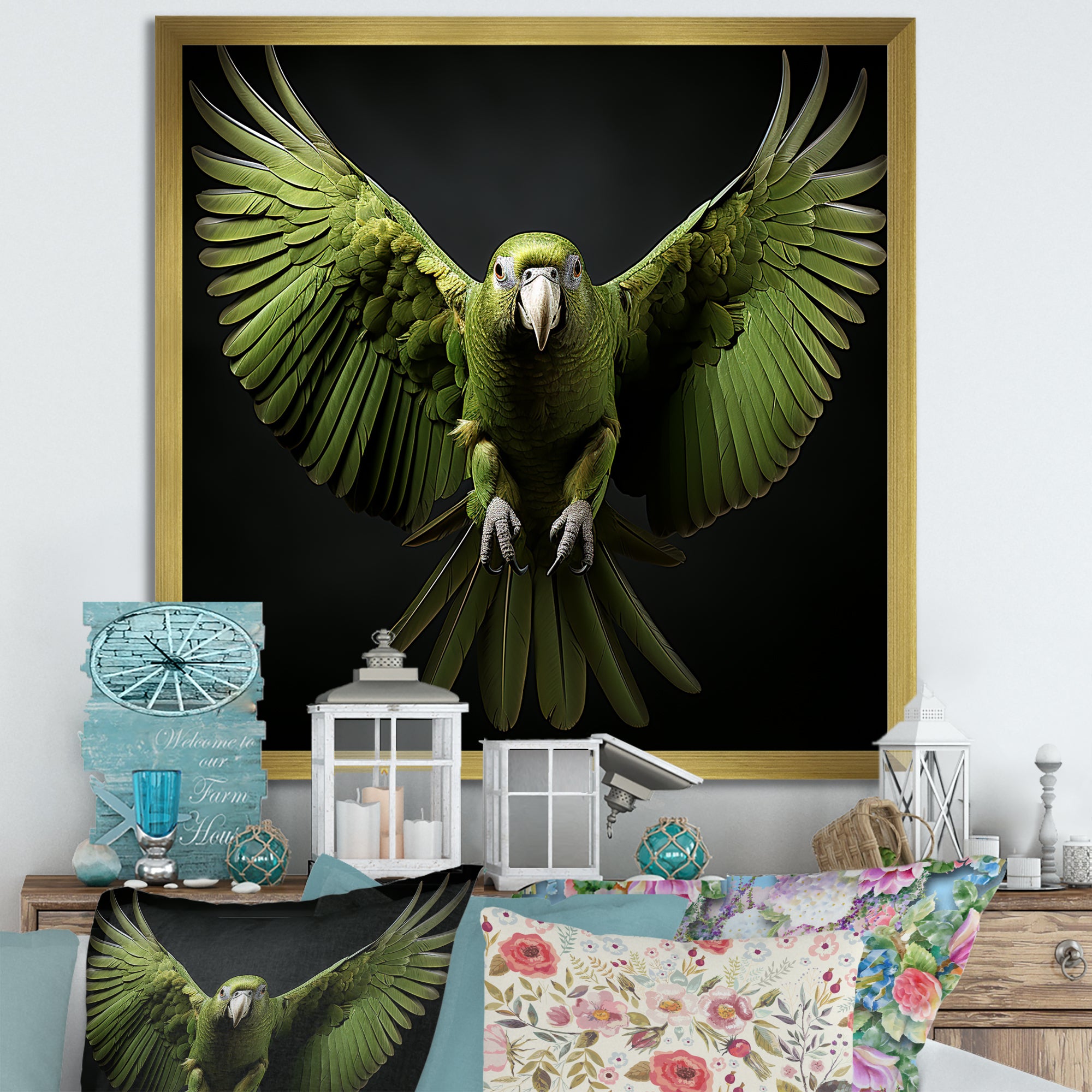 Eternal Winged Elegance - Green Parrot Wall Art