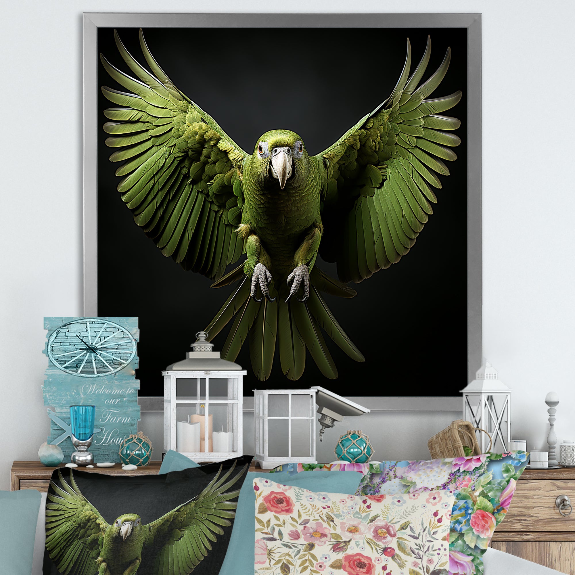 Eternal Winged Elegance - Green Parrot Wall Art