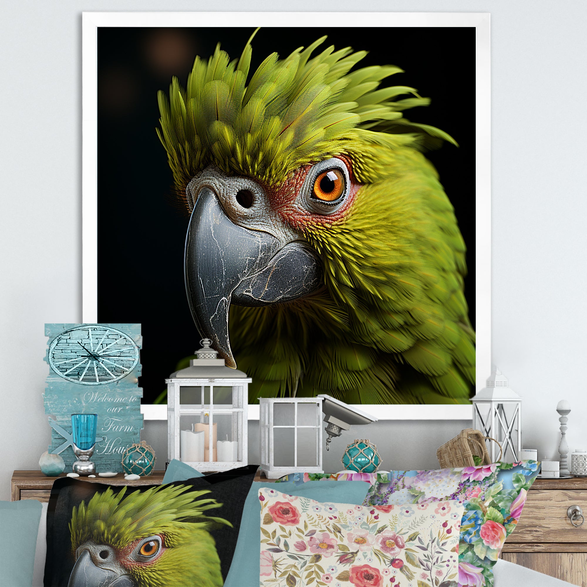 Green Eternal Feathered Vibrance - Parrot Framed Canvas Art