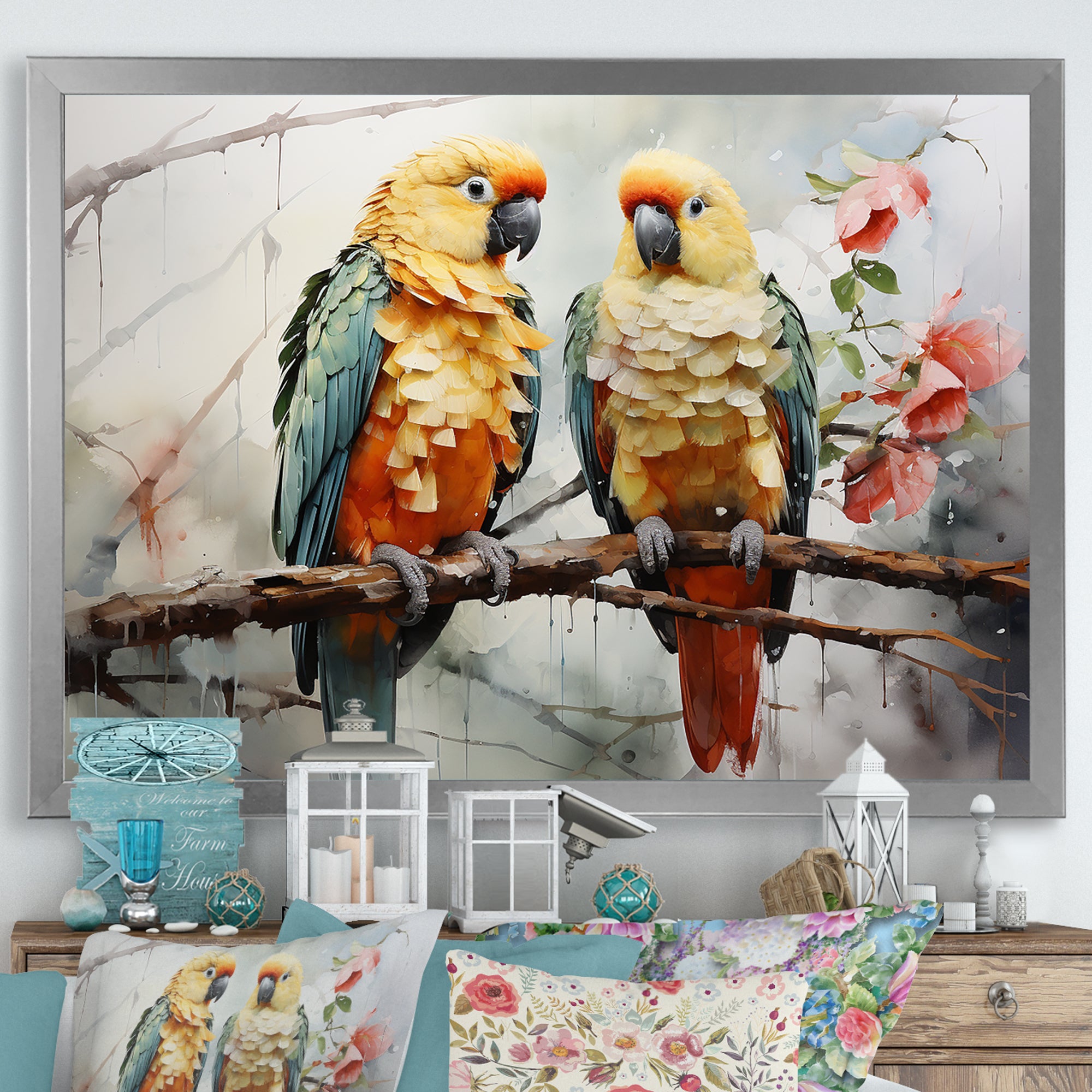 Parrots Ethereal Encounters - Parrot Large Canvas Wall Art