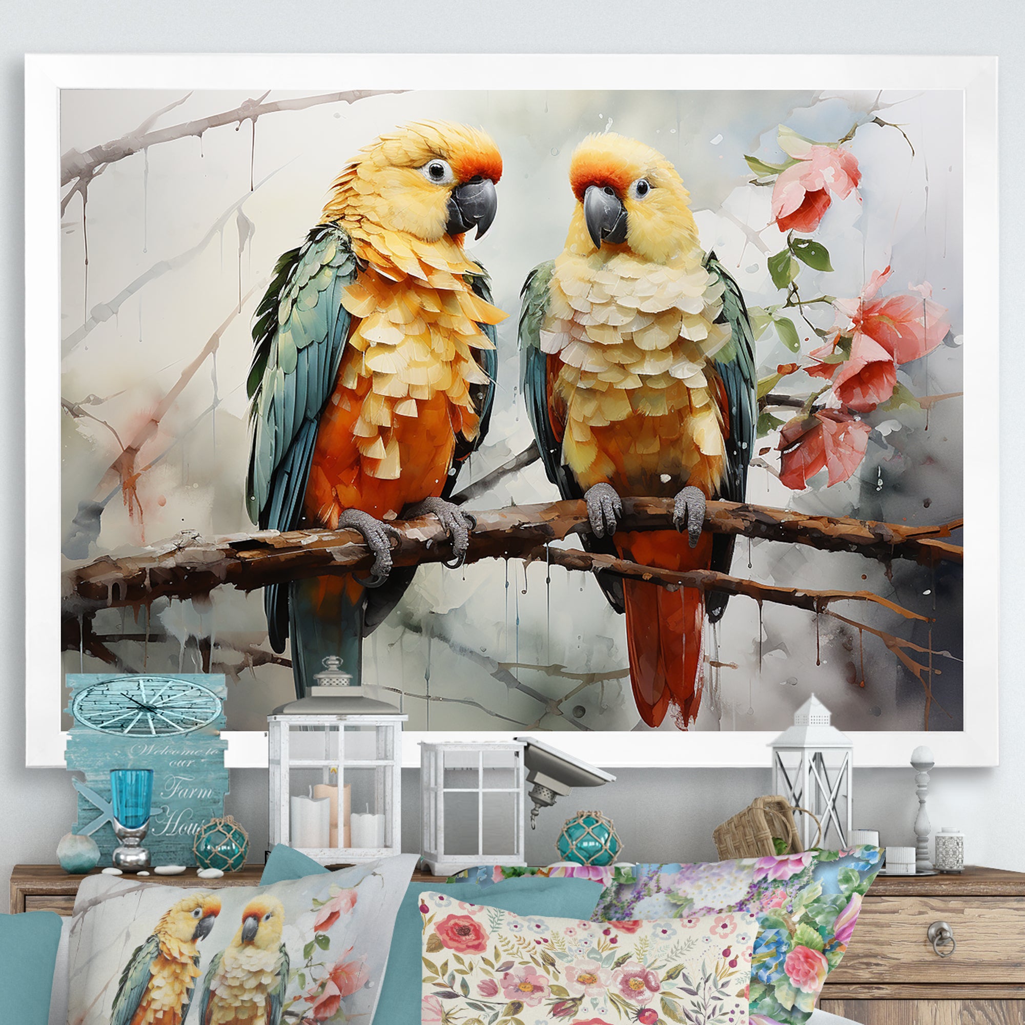 Parrots Ethereal Encounters - Parrot Large Canvas Wall Art