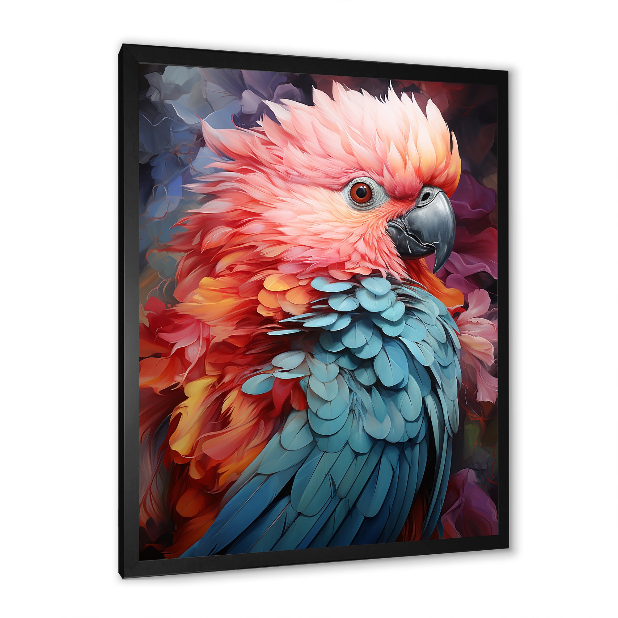Pink And Blue Feathers Of Harmony Elegance - Parrot Living Room Wall Art